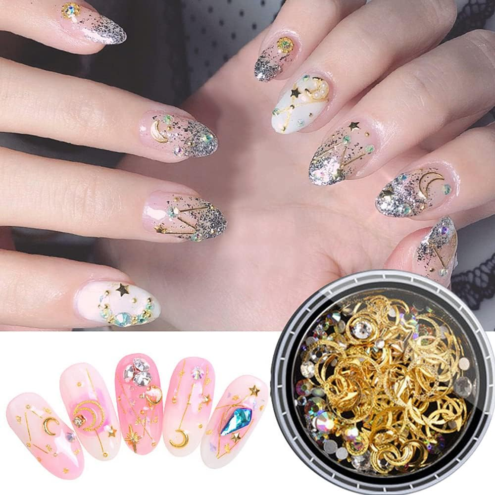 3D Moon Star AB Rhinestone Gems Pearl Nail Art Decor Decals Glitter Sequins AU #XY02 image number 5