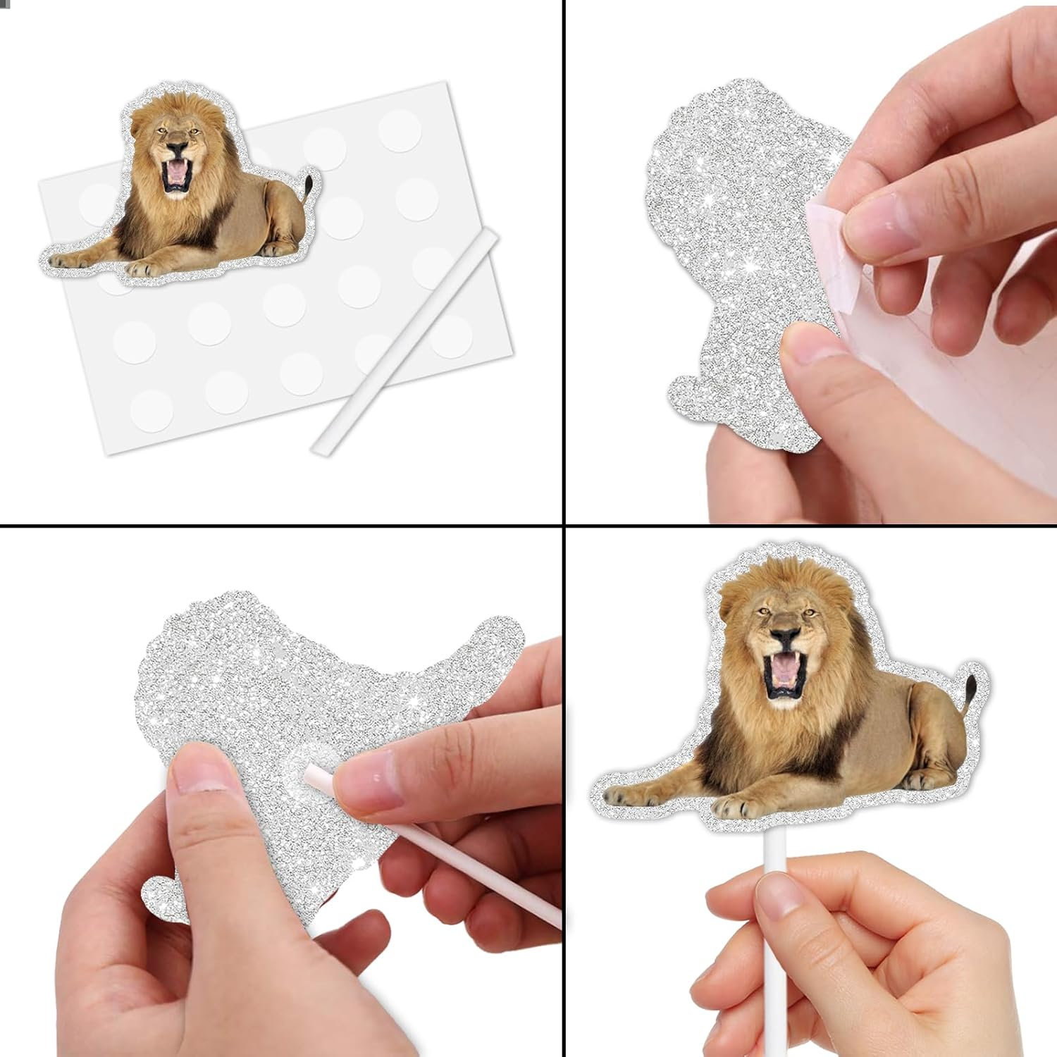 18Pcs Gold Glitter Lion Dessert Cupcake Topper Pick for Animals Theme Decor Supplies Baby Shower Boy Girl Happy Birthday Party Decoration