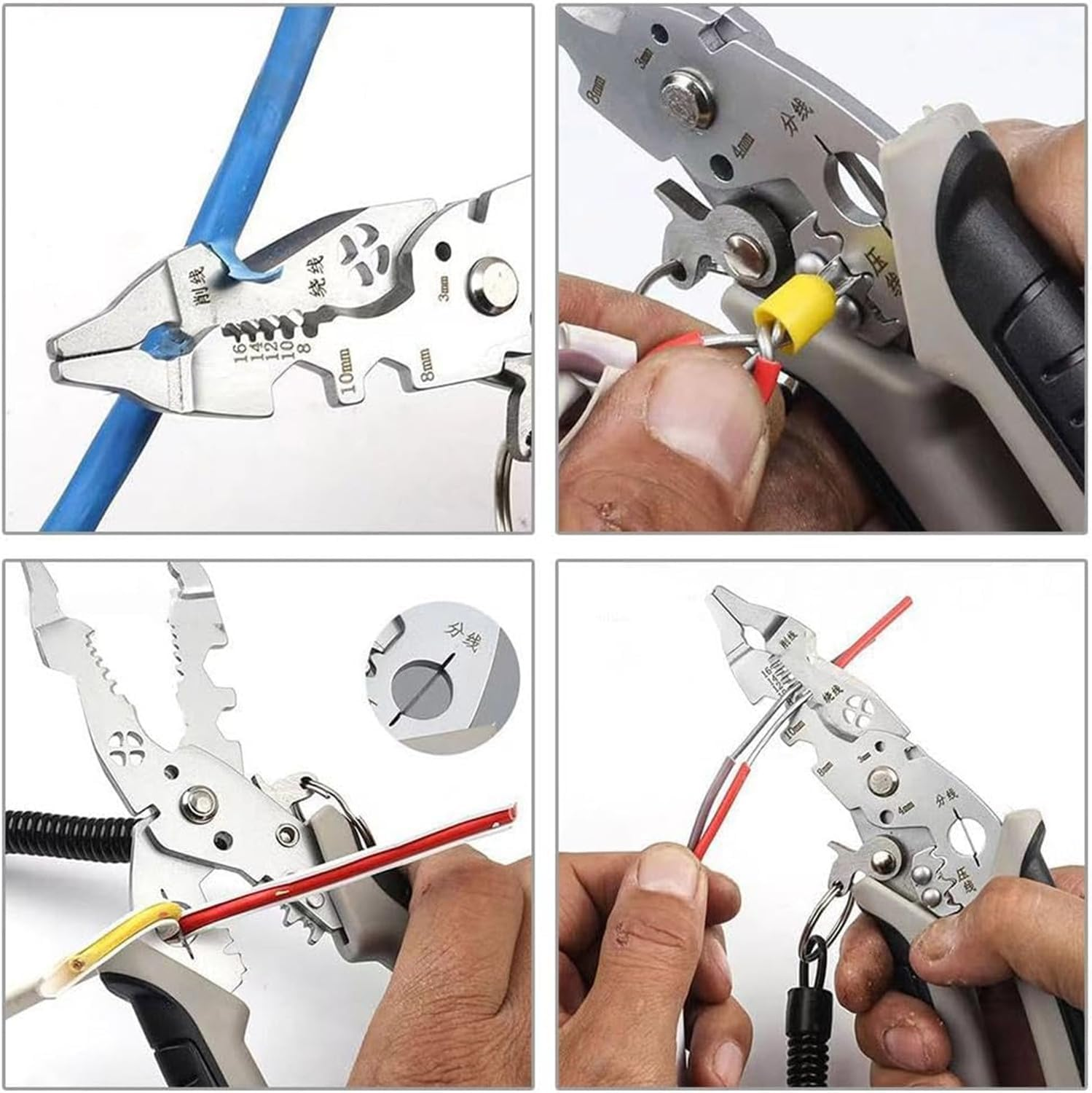 12 in 1 Wire Stripper with Elbow, 7.5-Inch Multifunctional Wire Stripper Crimper Cable Cutter Pliers, Electrician Hand Tools Professional Wire Stripping Tool Electric Wire Straight Head image number 6