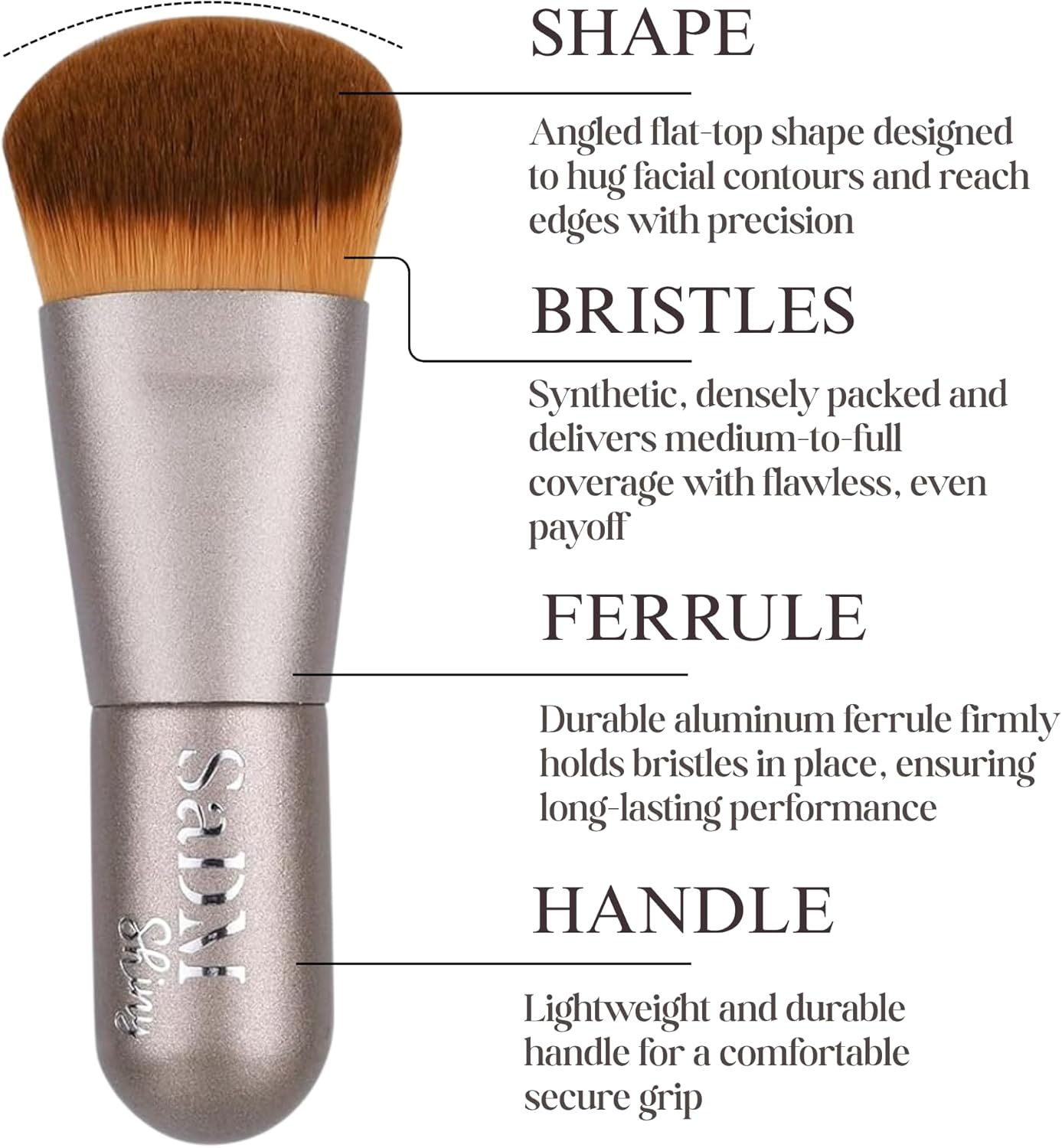 Kabuki Makeup Brush - Angled Blender Brush for Powder, Cream, Liquid Foundation, Sunscreen, Blush Blending & Bronzer - Professional Make up Brush - Full Face Makeup Brush - Vegan & Cruelty Free image number 5