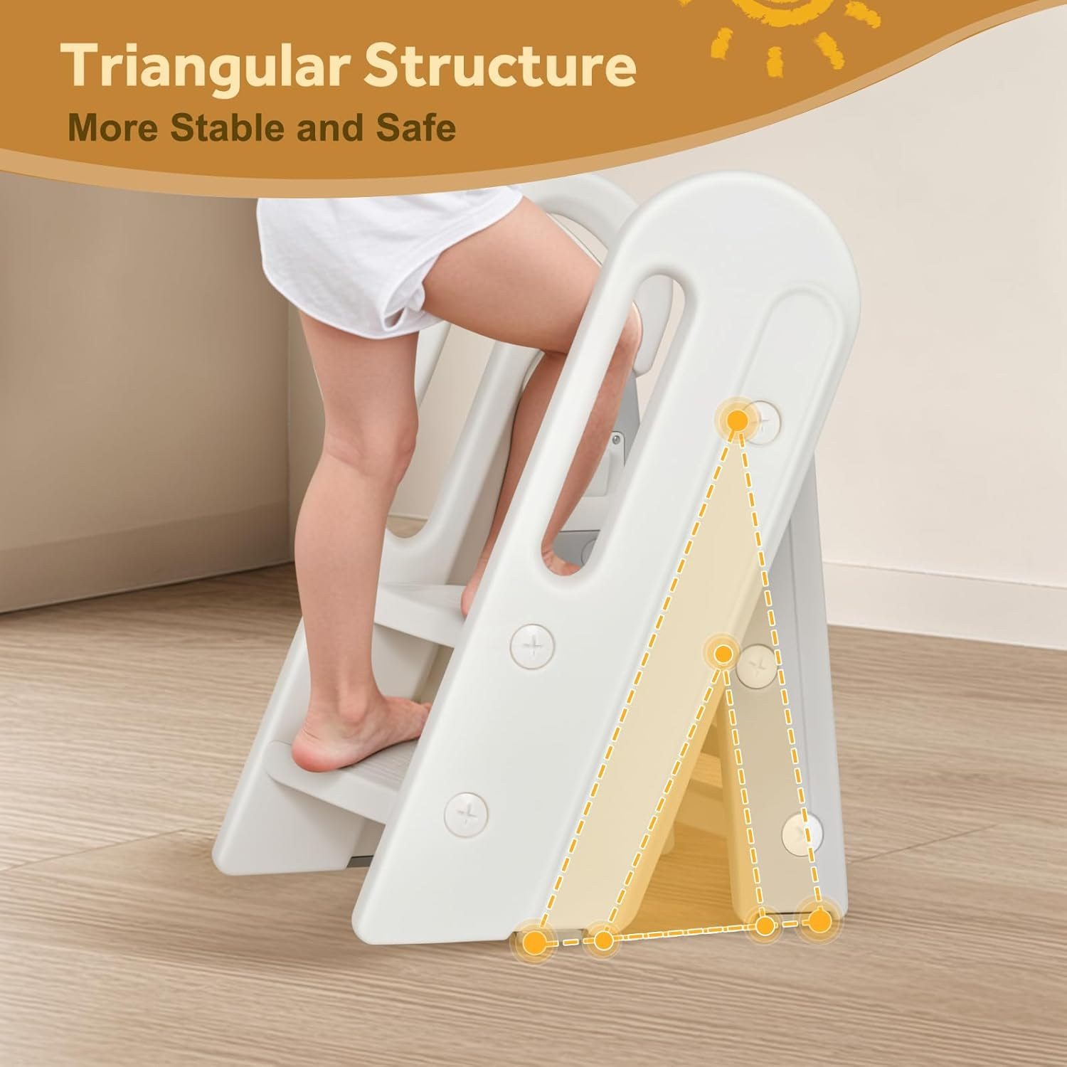 Advwin Foldable Toddler Step Stool for Bathroom Sink and Potty Training, 2-3 Tiers Kitchen Counter Stool Helper with Handles, Ages 18+ Months image number 5