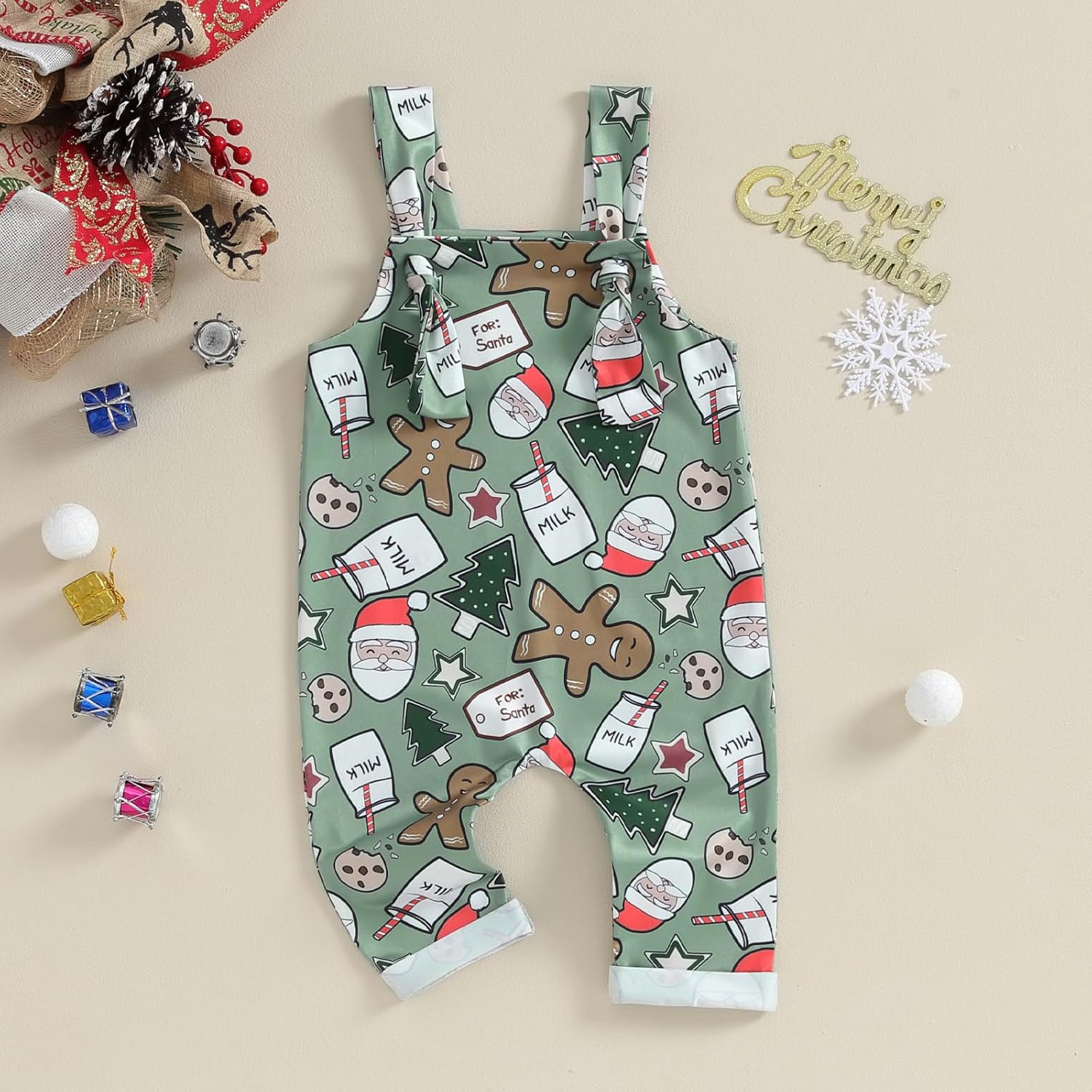 YOKJZJD Newborn Baby Boy Christmas Outfit Gingerbread Santa Suspender Pants Bib Overalls Jumpsuit Thanksgiving Clothes image number 5
