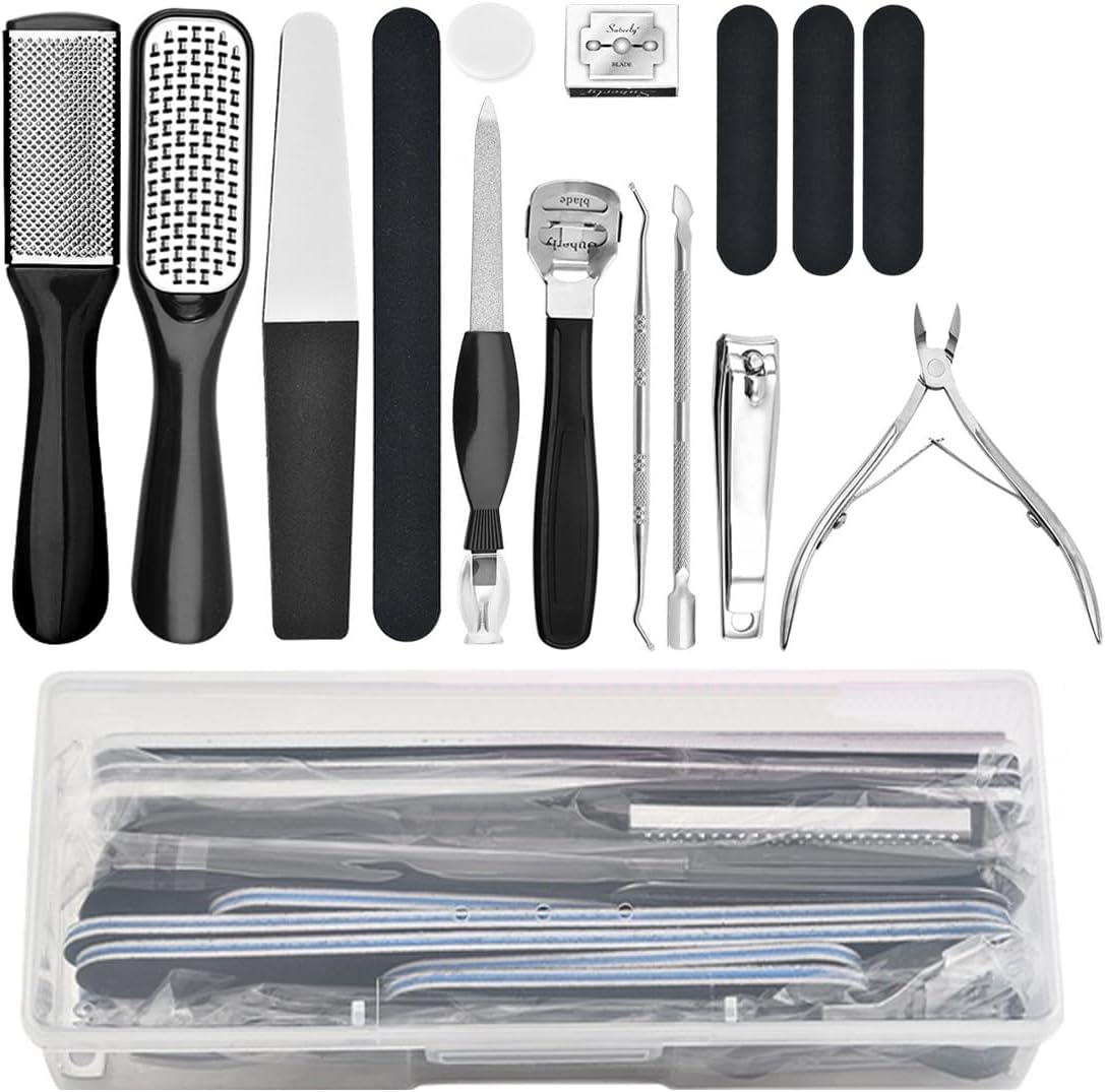 Professional Pedicure Tools Kit, LELYFIT Stainless Steel Foot File Aupplies Set, Nail Clippers, Foot Care, Callus Remover for Women and Men at Home or Travel (BLACK15) image number 6
