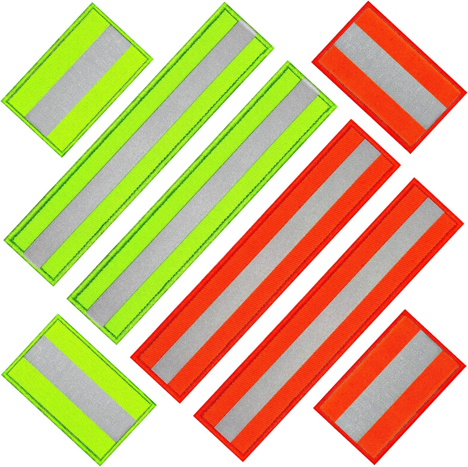 Juinte 8-Piece Reflective Safety Patch Set with Dual Sizes - for Night Workers, Firefighters & Dog Tactical Undershirts, Compatible with Sportswear/Rain Jackets/Police Rescue Gear(Green Orange)