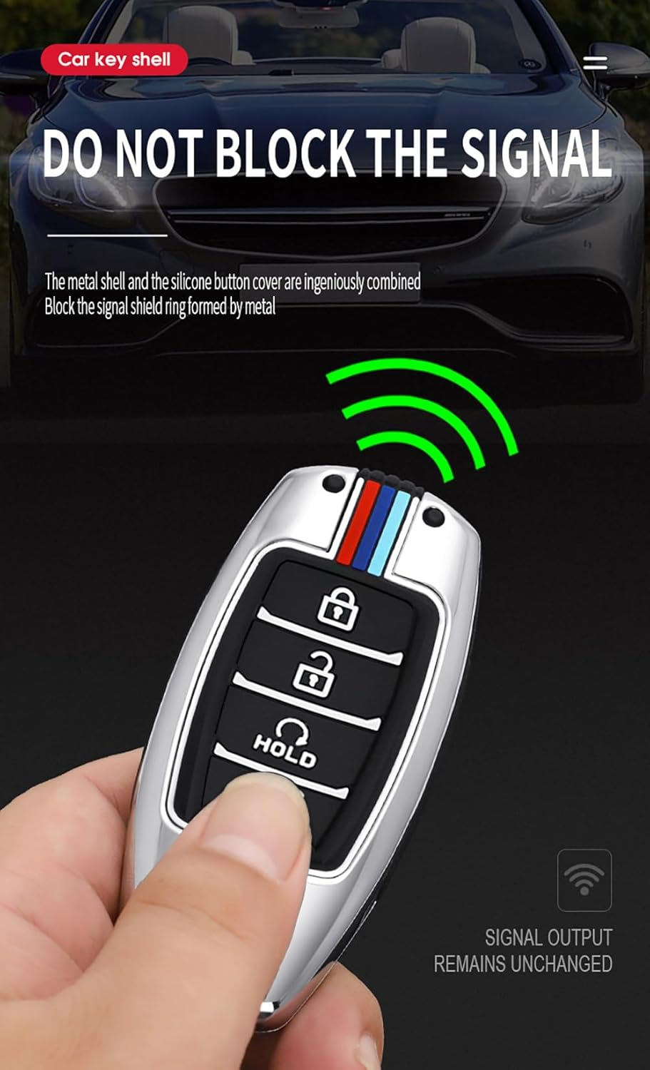 Ontto Metal Car Key Fob Cover Fit for Hyundai I30 Ix35 Kona Elantra Solaris Azera Accent Palisade Santa Fe Remote Key Case Keyring Silicone Key Shell Holder Bag Keychain Accessories 4 Button-C Silver - 3 Buttons-Silver image number 4