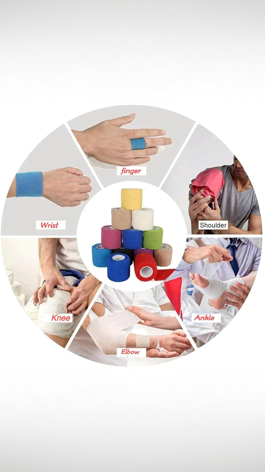 Honwor 12 Rolls Self-Adherent Cohesive Bandage Wrap for S & Sports - Elastic, Water-Resistant, Breathable for Wrist, Ankle Support & Recovery (10 Colors) image number 5