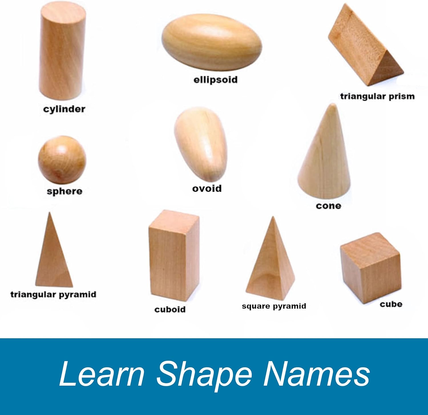 BOHS Geometry Solids Guess Game - 3D Shapes Miniature Set -Wooden Montessori Toys - Pack of 10Pcs - Ages 3 and Up image number 4