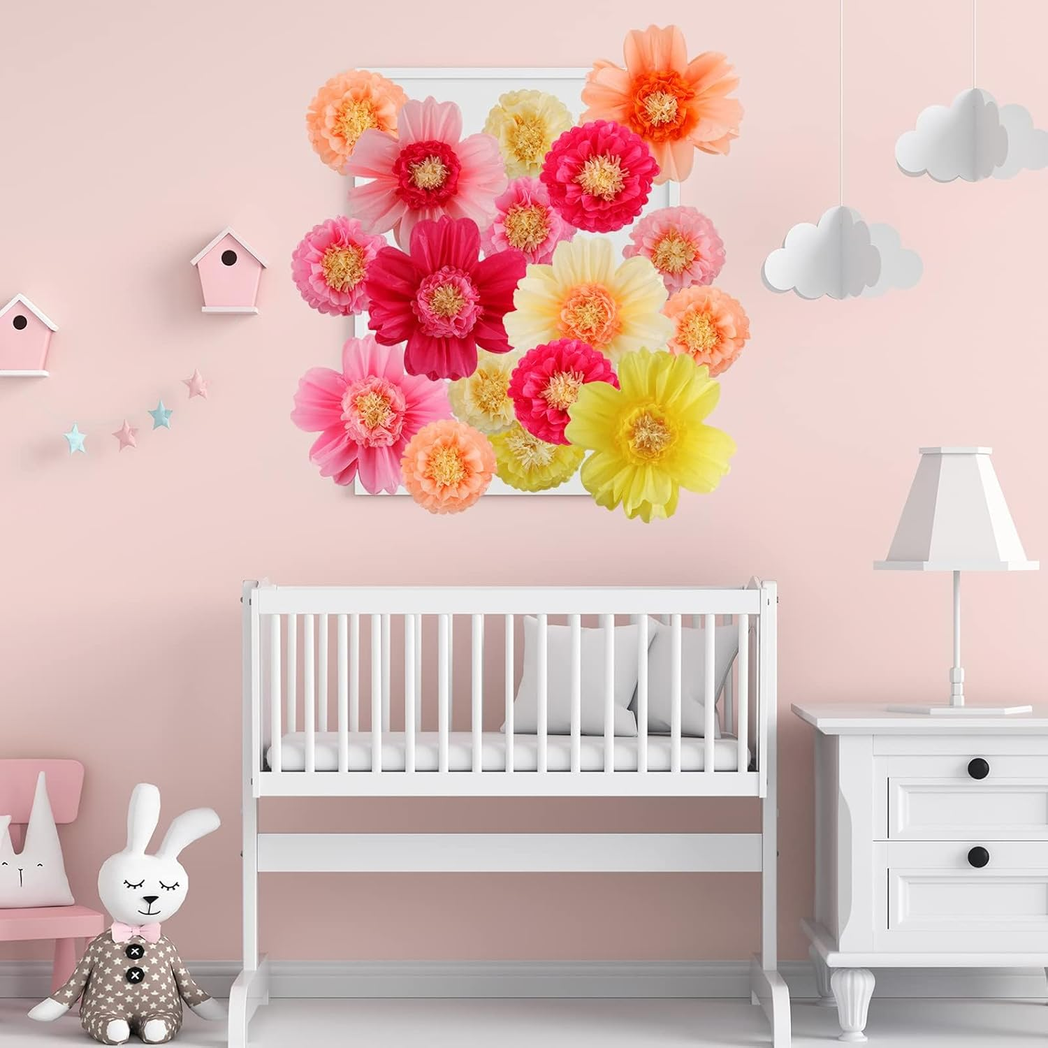 24 Pcs Large Colorful Tissue Paper Flowers 20" Handcrafted Giant Fiesta Paper Flowers for Mexican Party Wedding Birthday Backdrop Shower Nursery Craft Outdoor Wall Decor (Fresh Color)