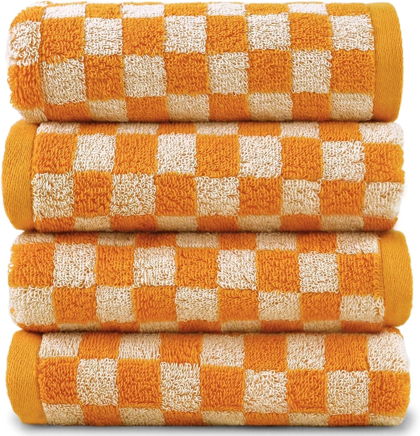 Jacquotha Soft Hand Towels 4 Pack, Orange Checkered Face Towel Set for Bathroom Kitchen, Fall Decorative Towel 13X29 Inches - Green image number 7