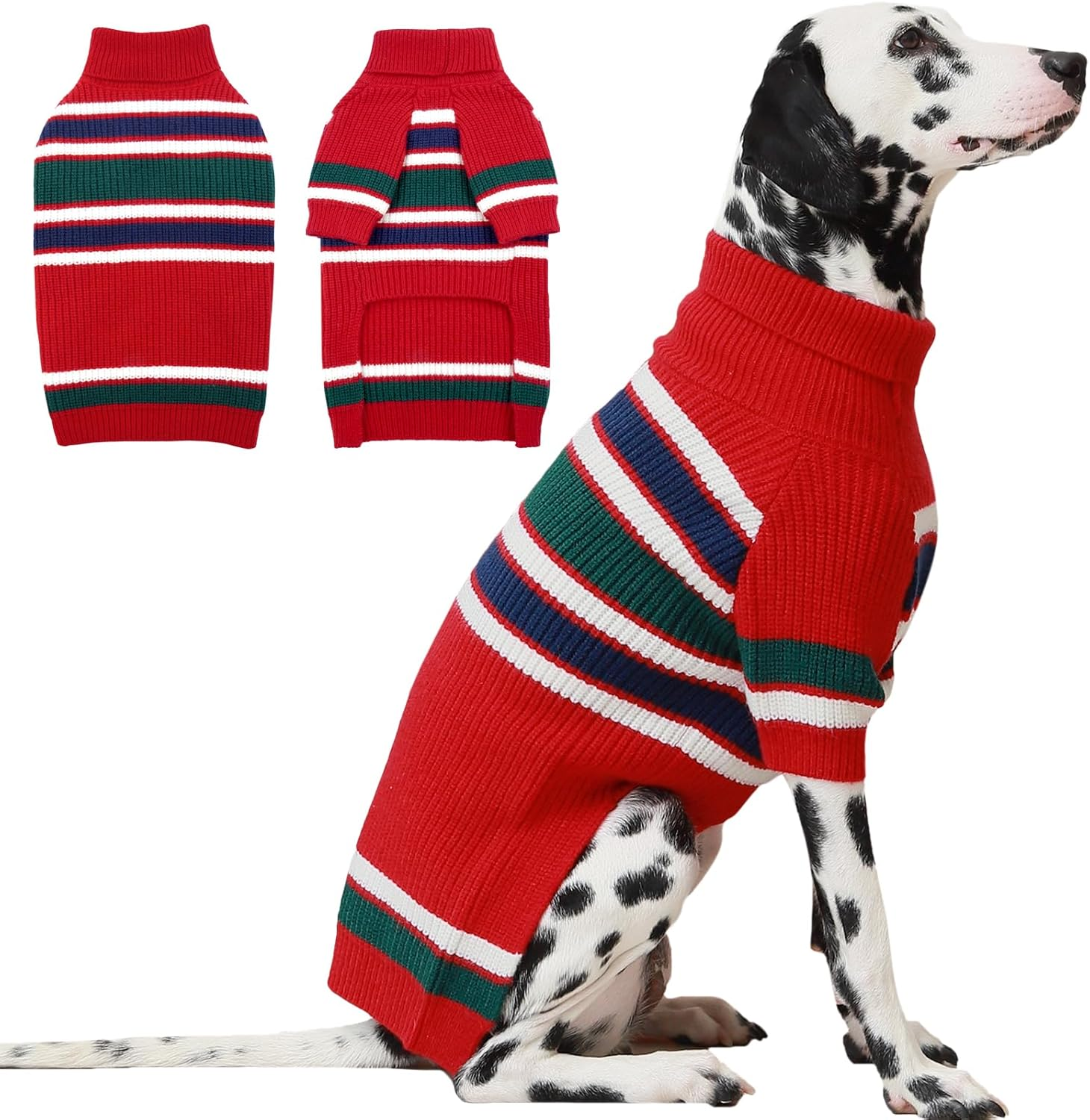 Iecoii XXL Dog Sweaters - Turtleneck Pullover for Extra Large Dogs, Holiday Christmas Dog Sweatshirt for Pitbull, Border Collie, Red