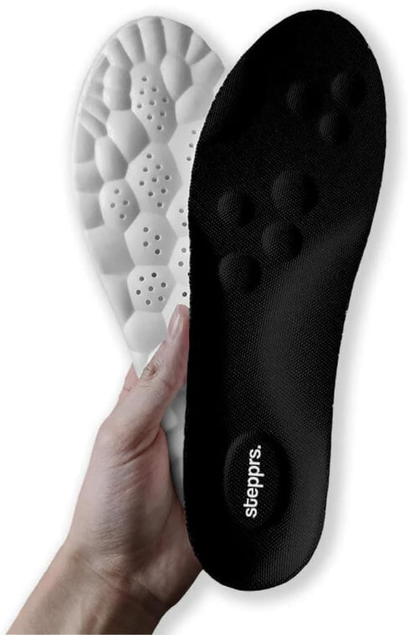 Original Stepprs Comfort Shoe Insoles for Men Women Adjustable Size 4D Memory Foam Cloud Soles Arch Support Improved Posture (Black, US Men 8-13.5) image number 4