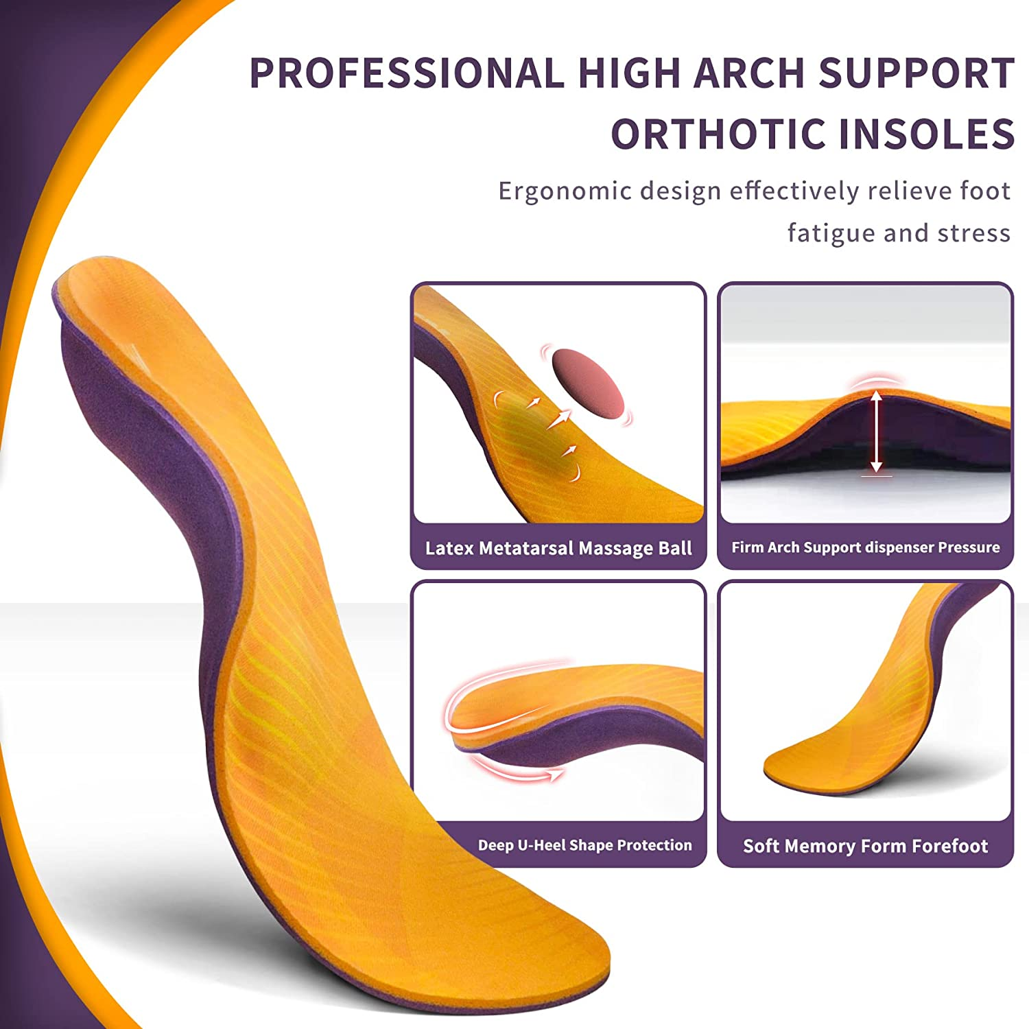 Plantar Fasciitis Support Insoles, Dynwalker Foam Insoles, Flat Feet, Achilles Tendonitis, Bunion Relief, Metatarsalgia, Bone Spur, M image number 1