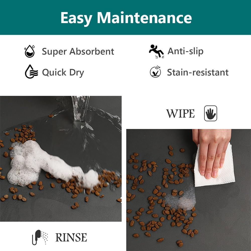 Absorbent Pet Feeding Mat - Cat and Dog Food and Water Bowl Mat - Quick Dry, No Stains - Pet Accessories and Supplies - Dark Grey 17''X31'' image number 1
