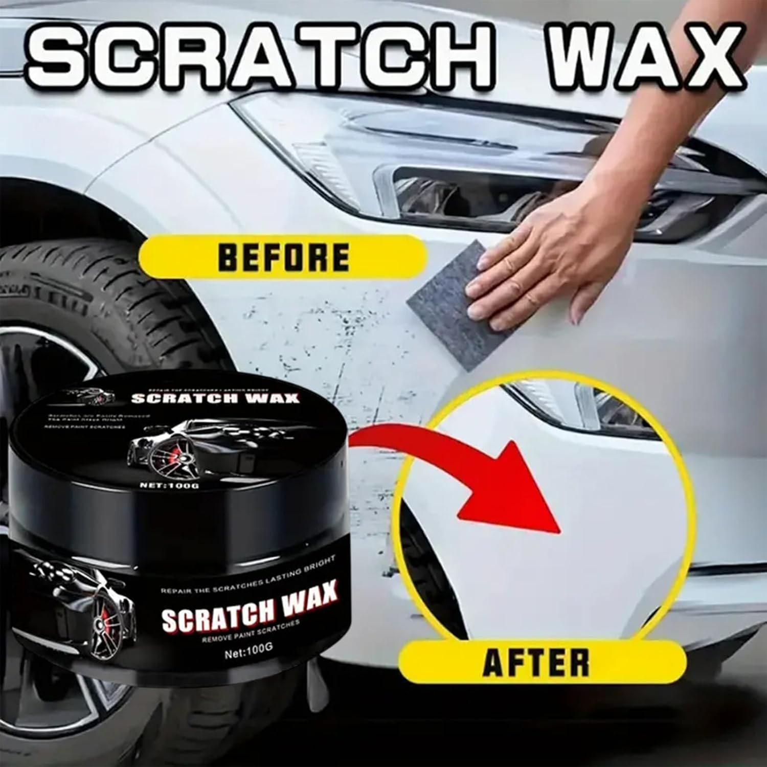 Car Scratch Repair Wax - Car Scratch Removal | 100G Quick-Curing Polisher with Sponge for Easy Application, Long-Lasting Hydrophobic Protectant, High-Gloss Finish Restorer image number 3