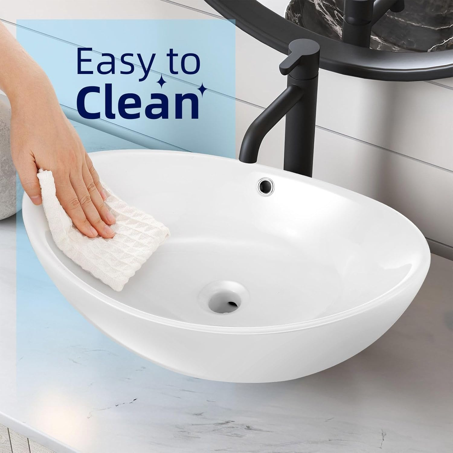 Luxsuite Bathroom Sink Vanity Washing Basin Oval Vessel Ceramic above Counter Hand Wash Bowl Toilet Countertop White image number 4