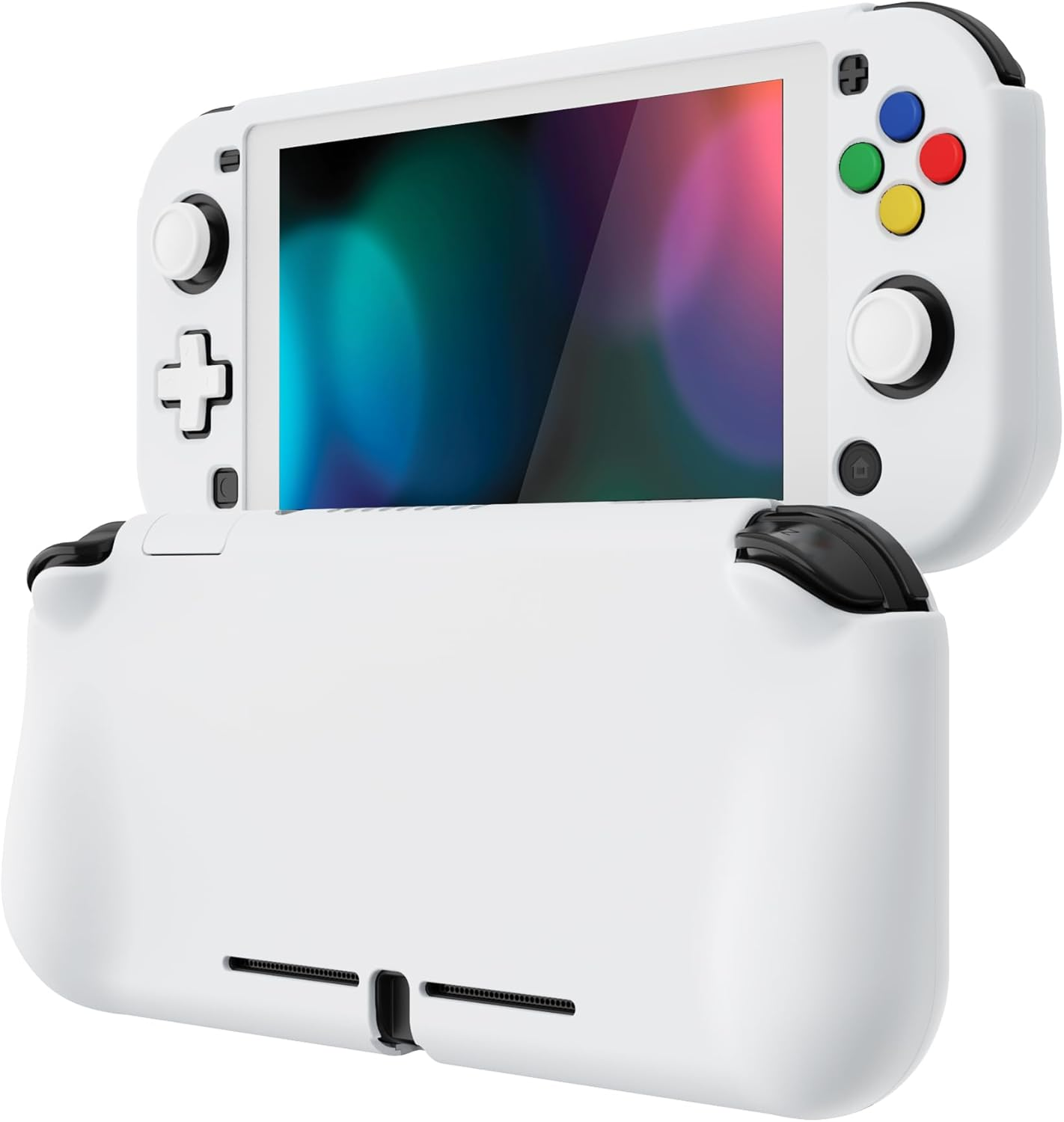 Playvital Zealprotect Protective Case for Nintendo Switch Lite, Ergomomic Grip Hard Cover - Durable Shock-Absorbent Anti-Scratch with Screen Protector & Thumb Grip Button Caps, White - Black image number 3