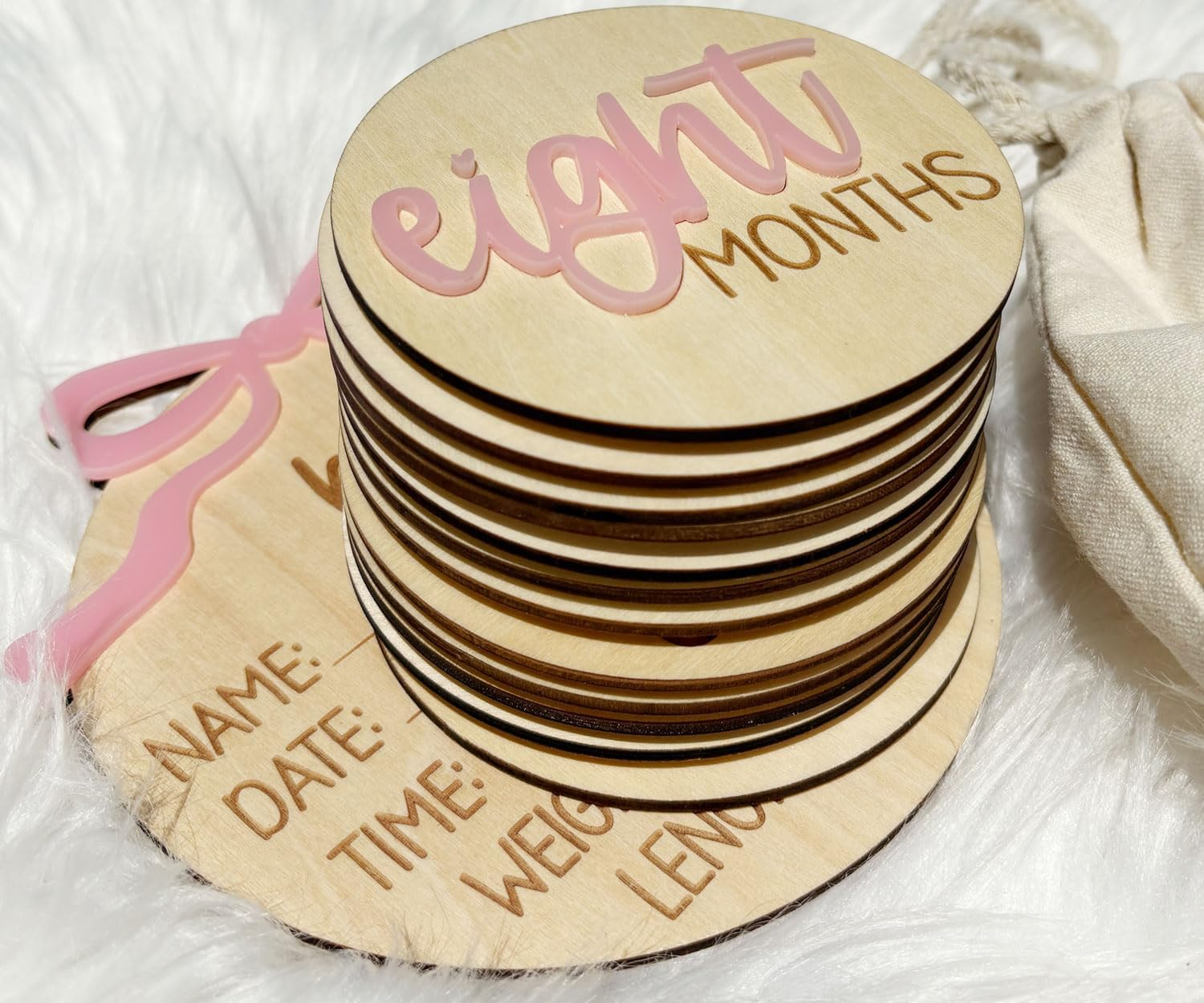 Monthly Baby Milestone Cards for Girls &ndash; 13 Wooden 3D Milestone Discs with Hello World Birth Announcement Sign &ndash; Newborn Photo Props for Baby Girl image number 3