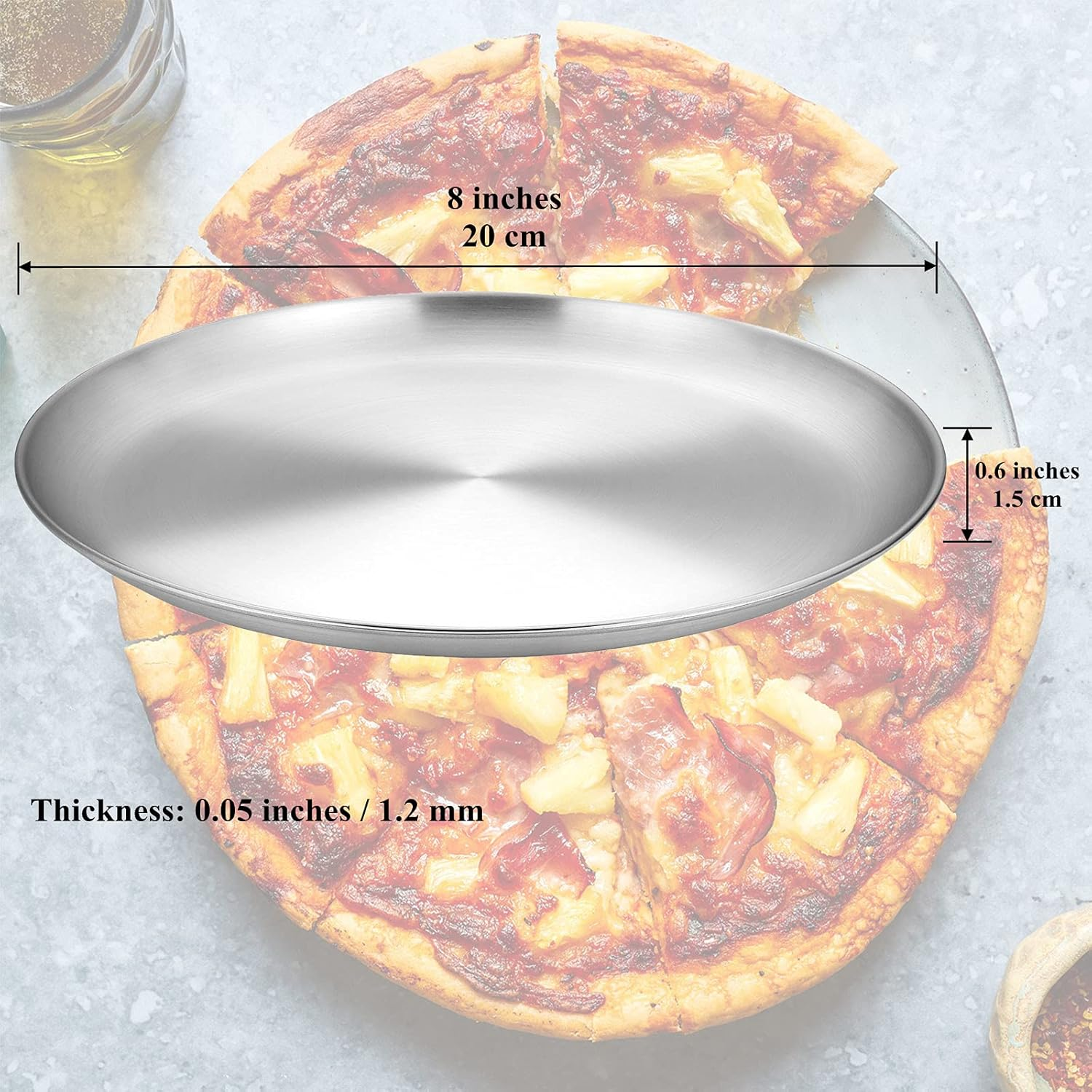 Stainless Steel Pizza Pan 8-Inch Set of 6, Pizza Baking Pan Pizza Tray round Pizza Baking Sheet Oven Tray, Non-Stick & Dishwasher Safe image number 1