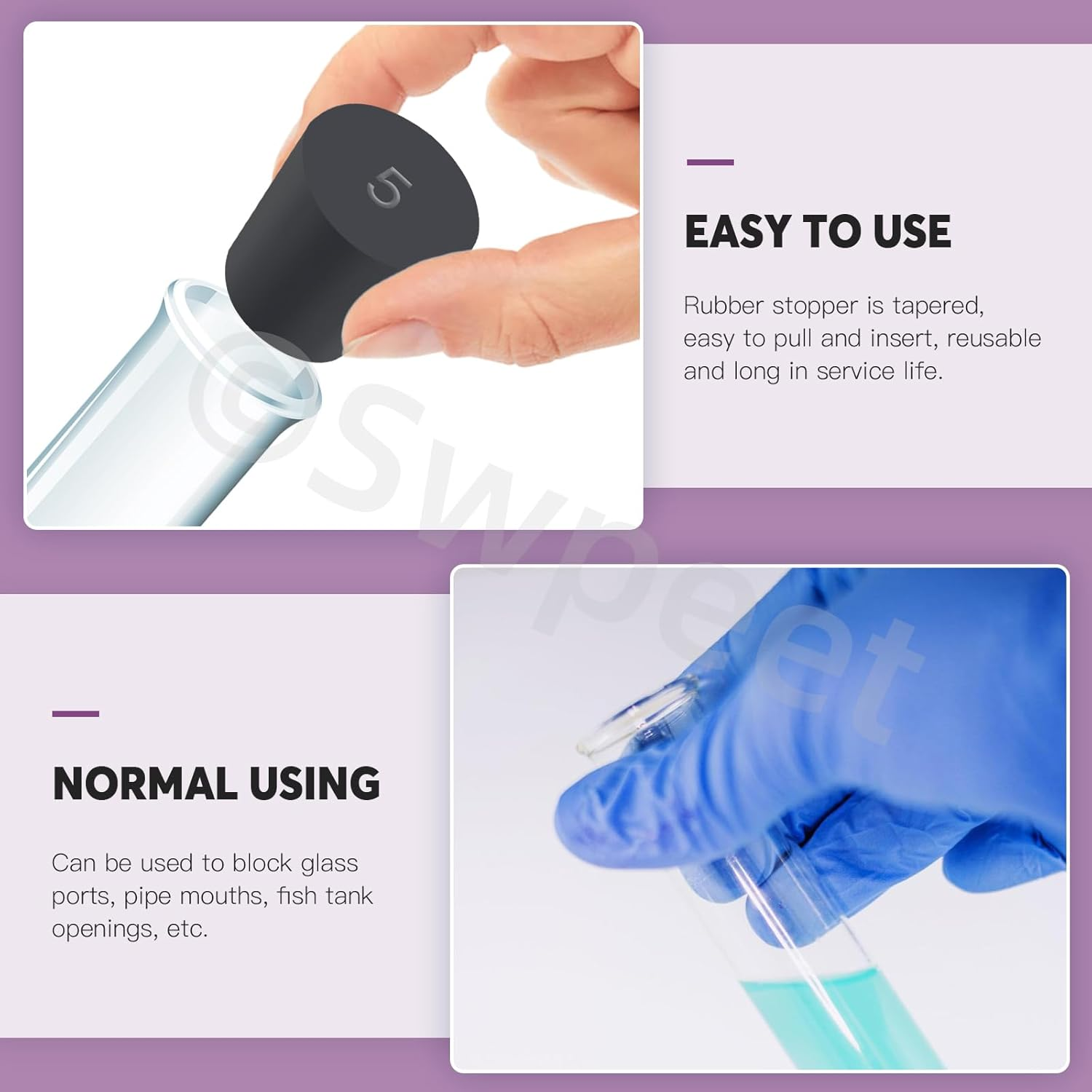 Swpeet 32Pcs 13 Assorted Sizes Black Solid Rubber Stopper, Black Tapered Lab Seal Rubber Stoppers, Black Lab Plug, Tapered Lab Bungs - Black image number 4