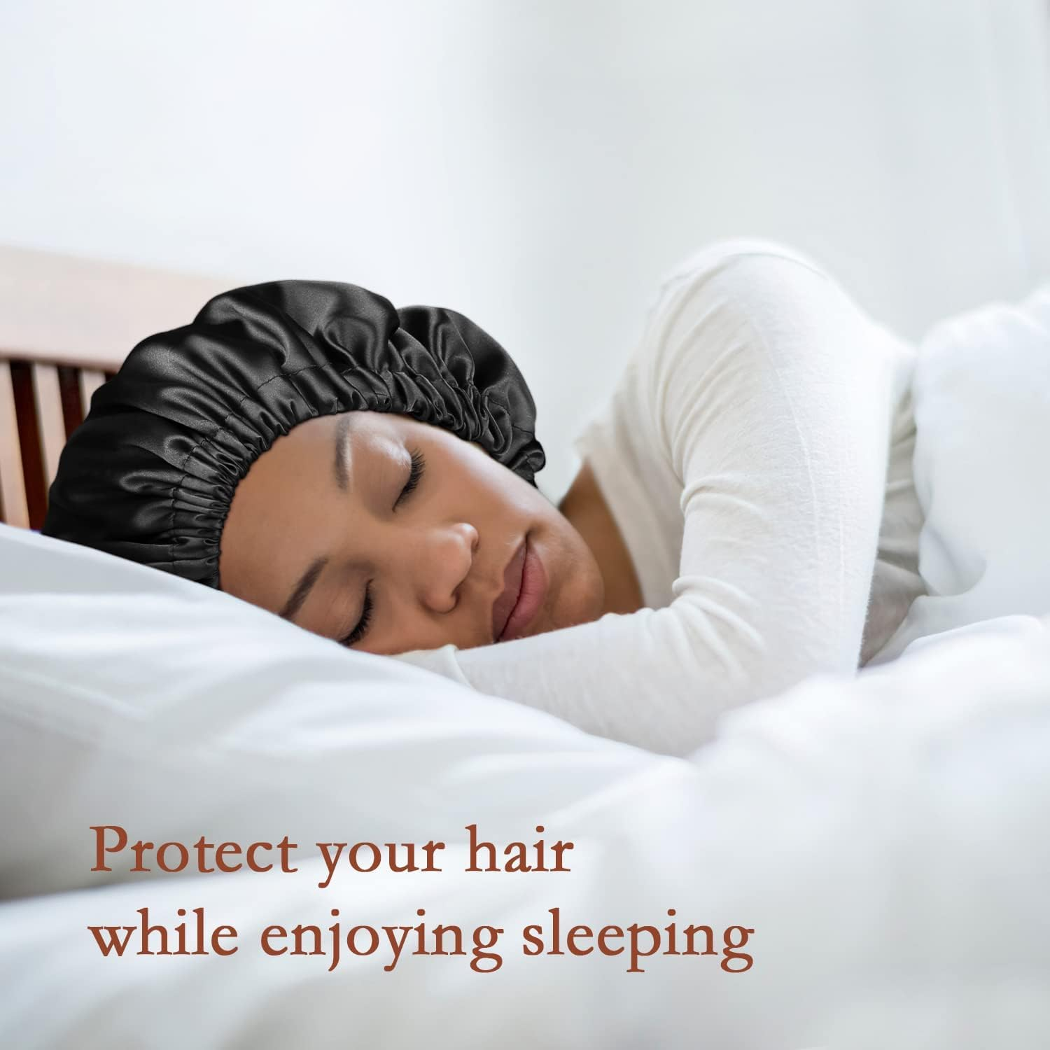 Wzenclave Large Satin Bonnet Silk Bonnet for Sleeping Women Men, Hair Bonnet Double Layer Reversible with Elastic Tie Band Adjustable Night Sleep Cap Wrap for Curly Hair image number 2