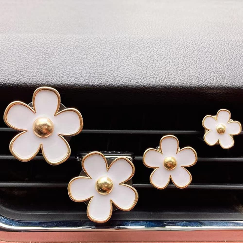 FRAINBOWZ Daisy Flower Car Accessories for Women, 4Pcs Lucky Flower Air Conditioning Outlet Clip, Car Air Freshener Clip, Air Vent Clips Vent Ornament (White) image number 5