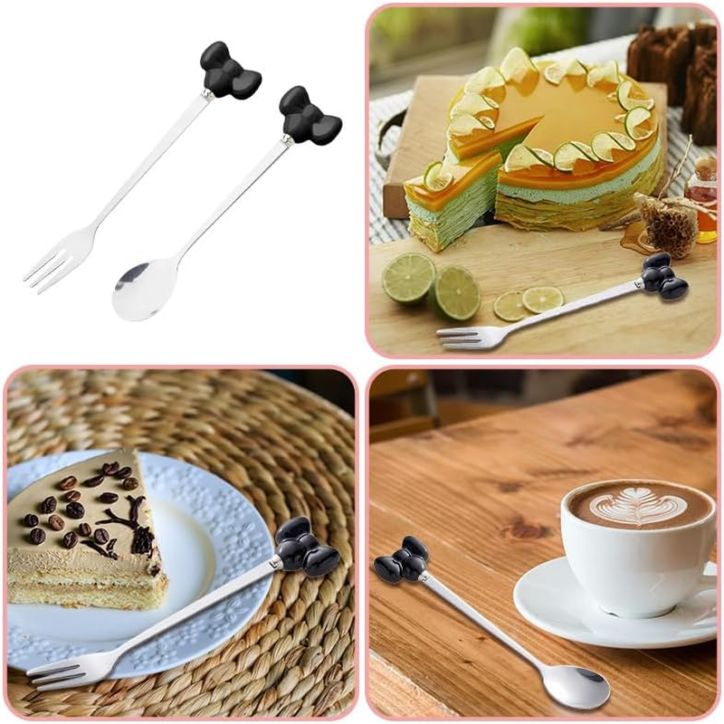 Fork Spoon Set Bowknot Handle Cutlery Flatware Set for the Home Coffee Tea Spoons Dessert Cake Forks for Wedding Tea Party Birthday Gifts for Family Best Friends Fork and Spoon image number 1