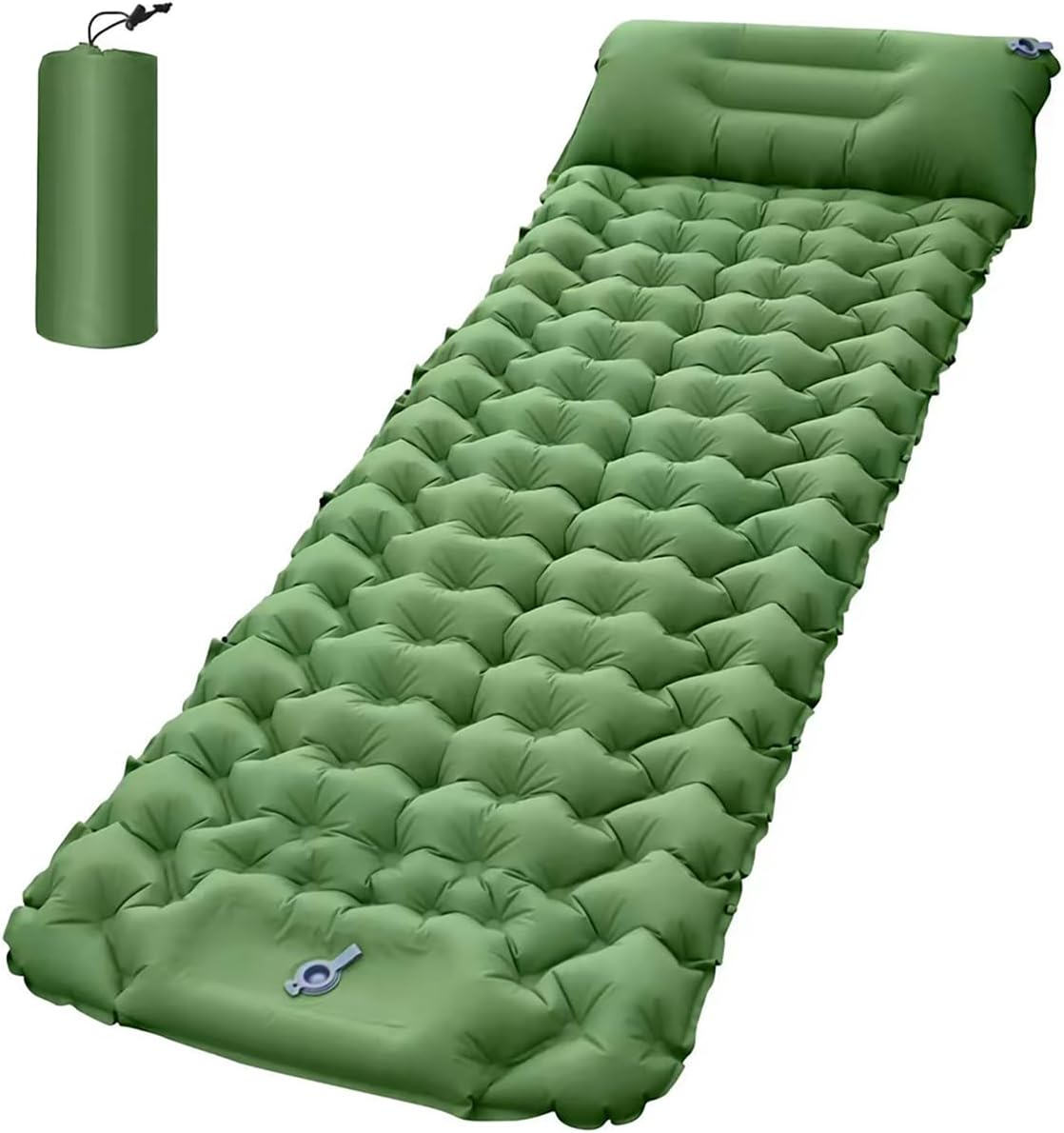 Alpen Outdoor Portable Sleeping Pad, Built-In Pump, Mattress Inflatable Foot Press Ultralight Mat with Pillow for Backpacking, Hiking, Traveling (Grey)