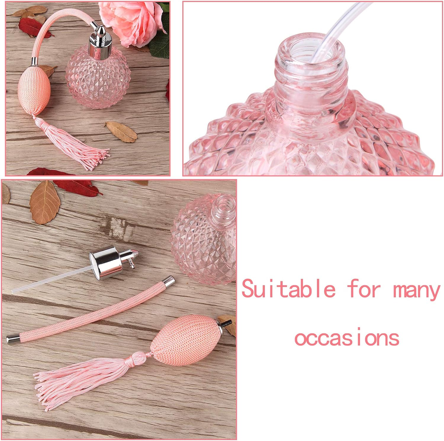 Lamoutor Vintage Perfume Spray Bottle 100Ml Pink Vintage Refillable Perfume Bottle with Long Tassel - Purple image number 4