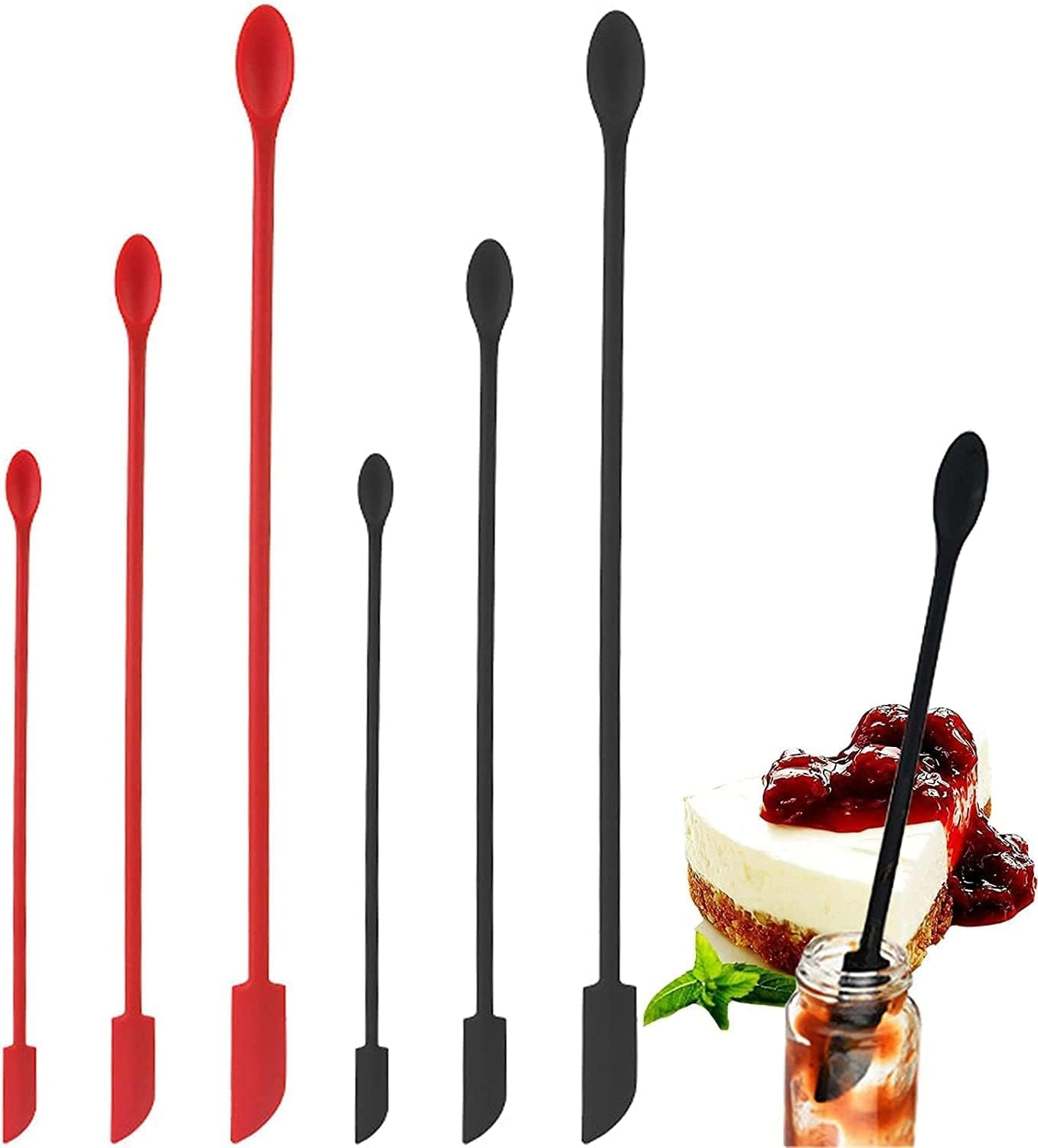 Mini Spatula Silicone, 6 PCS Jar Spatula Last Drop Small Spatulas, Reusable Double-Ended Tiny Silicone Spoon Spatula for Kitchen and Beauty image number 6