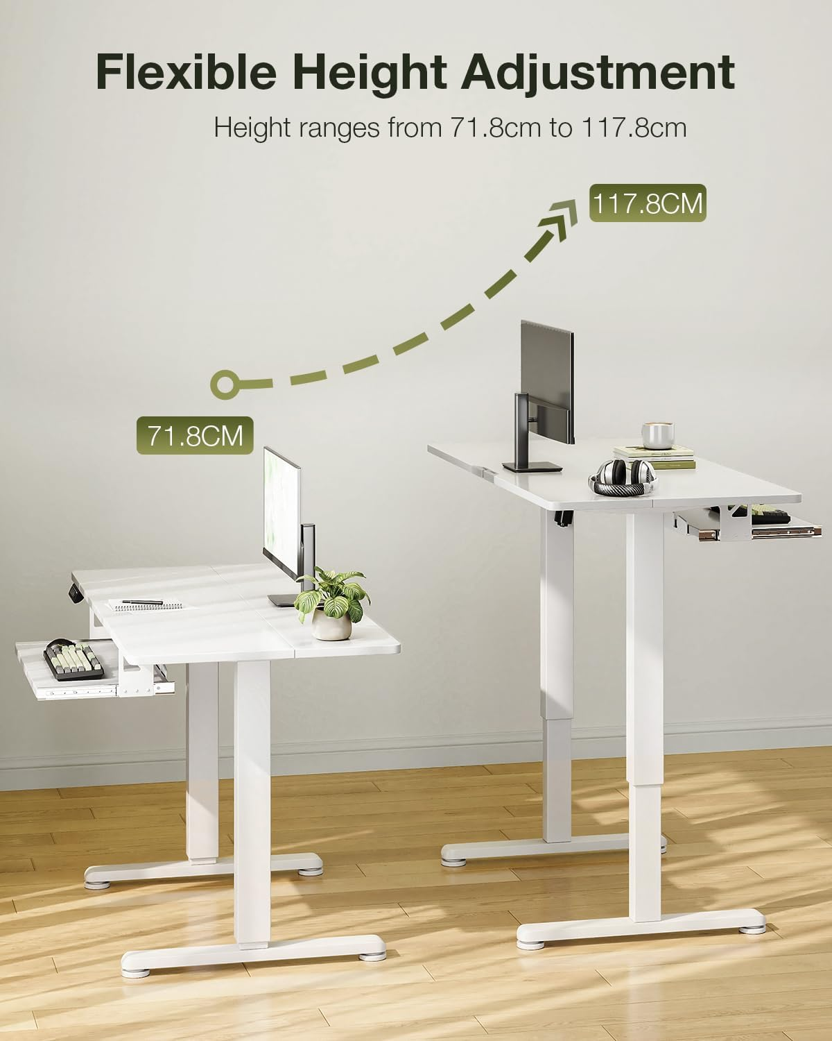ODK Electric Standing Desk with Keyboard Tray & Memory Control,72-118Cm Height Adjustable Sit Stand Desk,Ergonomic Computer Desk for Home Office,100 * 50Cm,White image number 1