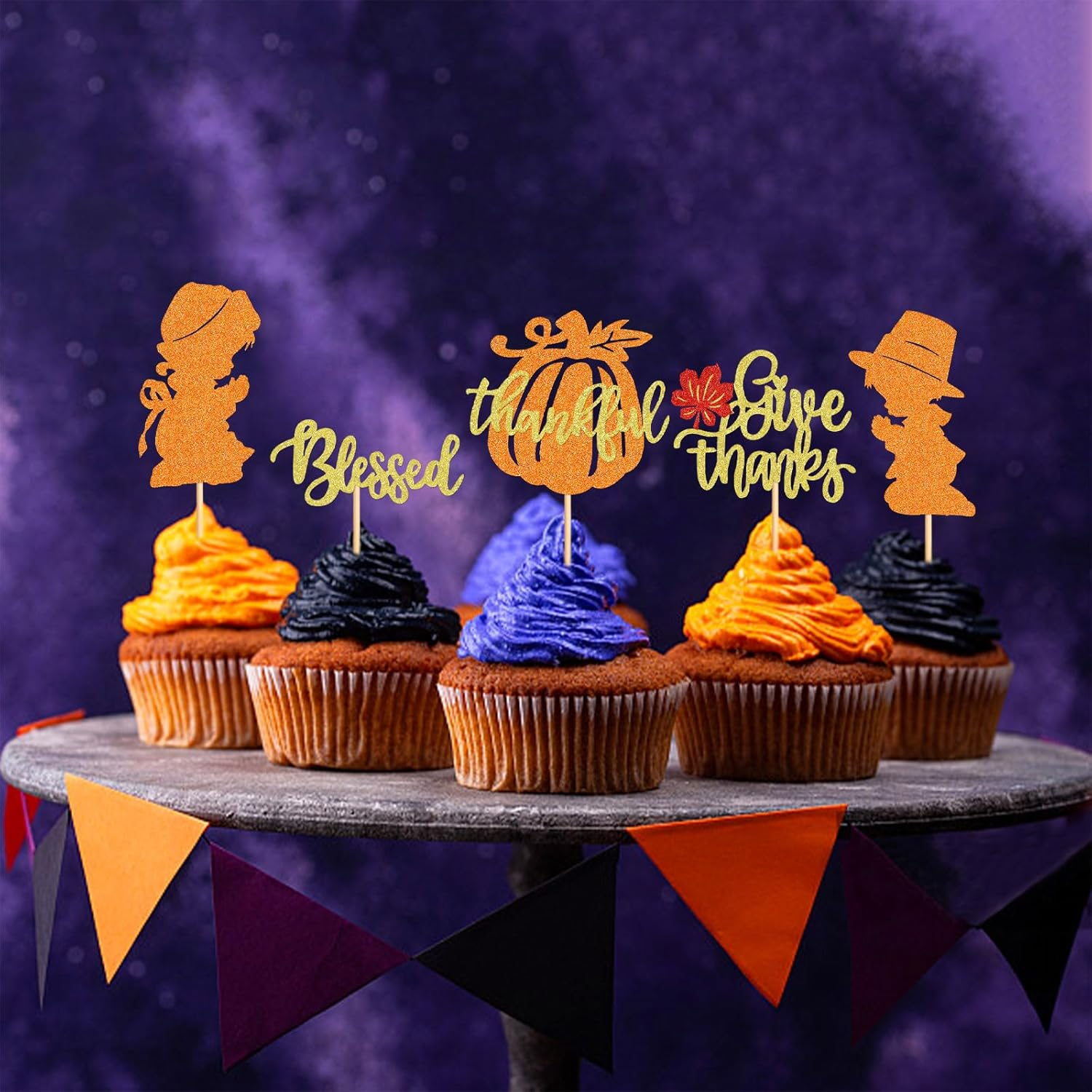 25 Pack Happy Thanksgiving Cupcake Toppers Give Thanks Cupcake Picks for Thanksgiving Theme Cake Decorations Birthday Party Thankful Dinner Supplies - Fall 3 image number 7