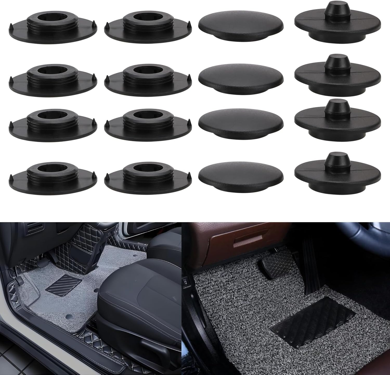 Ecsing 4 Sets Car Dual Layer Carpet Clips 42Mm Carpet Retainer Anti-Slip Buckle Black Plastic round Floor Mats Buckle Plastic Car Floor Mats Fixing Clips image number 6