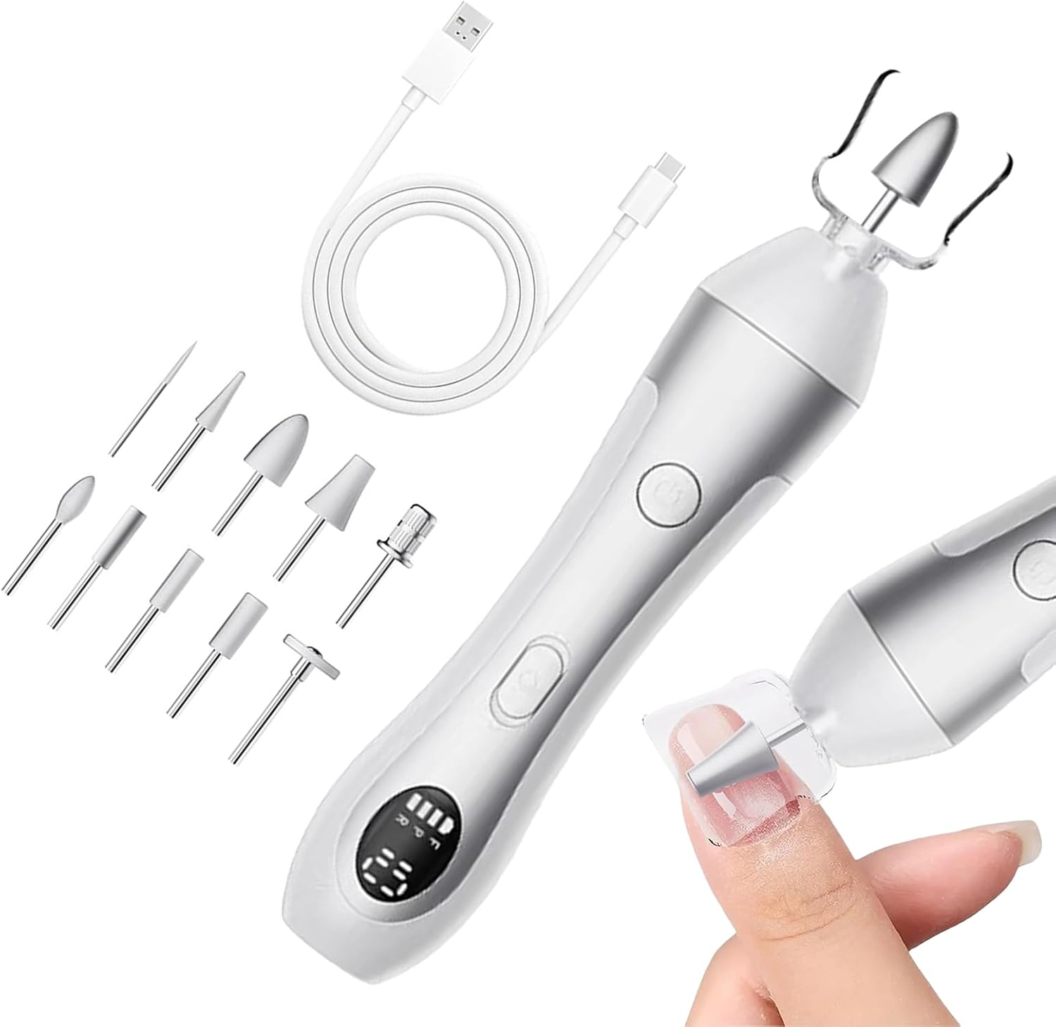 Nybhyjka Nail Filer Electric | Manicure Electric Filer for Nail | 10 Speed Manicure Supplies with Led Light for Elderly Friends Beginners Family Salon Home