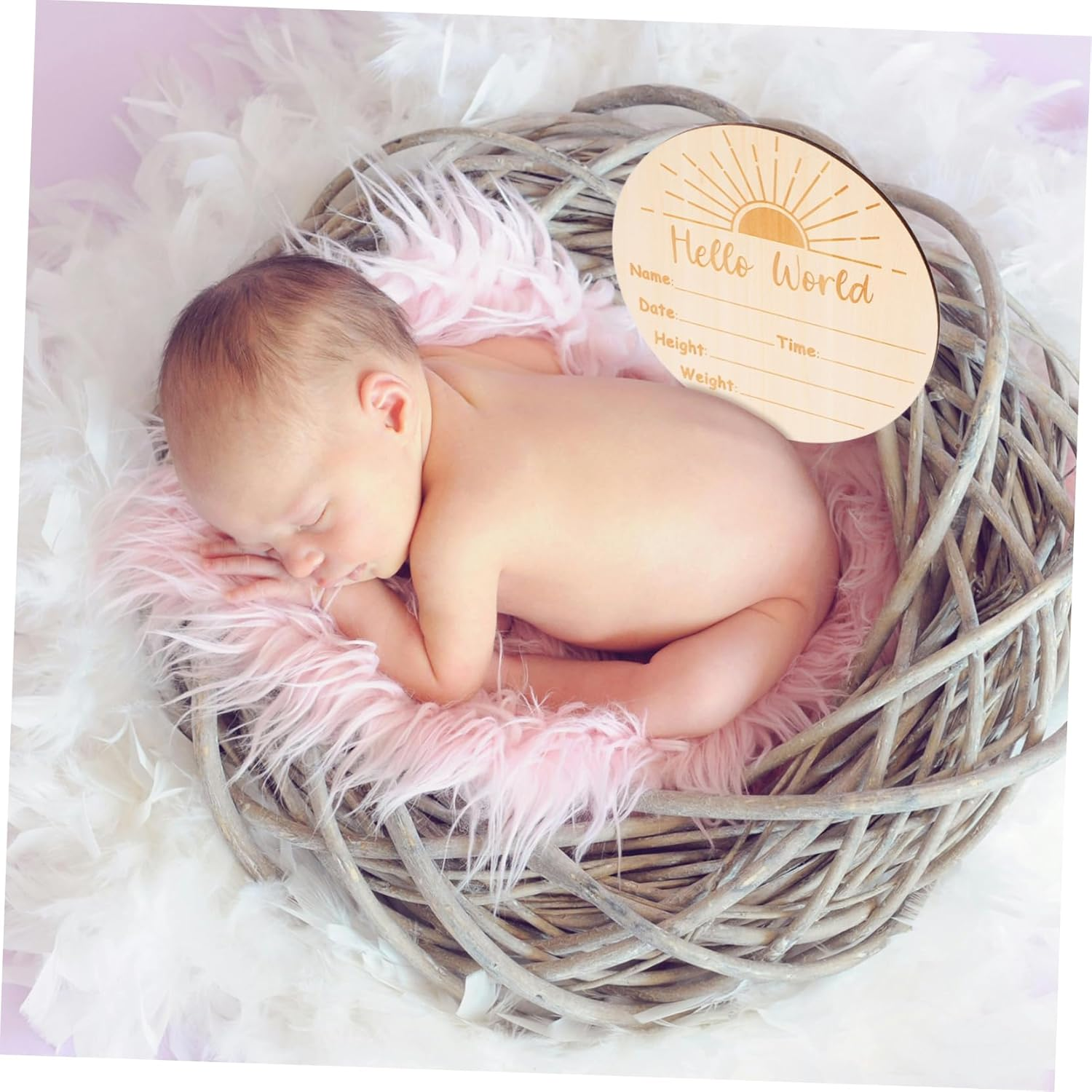 Birth Announcement Sign round Shaped Newborn Name Plaque for Hospital Photos Unique Milestone Keepsake Decor Safe Natural Wood image number 4