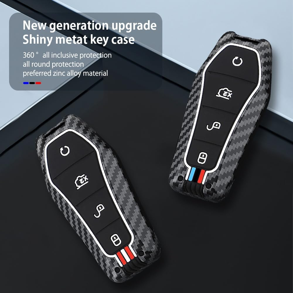 Ontto Car Key Cover Fit for BYD Atto 3 Dolphin Seal U Dm-I Sealion 7 Sealion 6 Shark 6 Carbon Fiber Metal 4 Buttons Key Fob Holder Case Keychain Keyring Shell Accessories Red Blue 2 image number 6