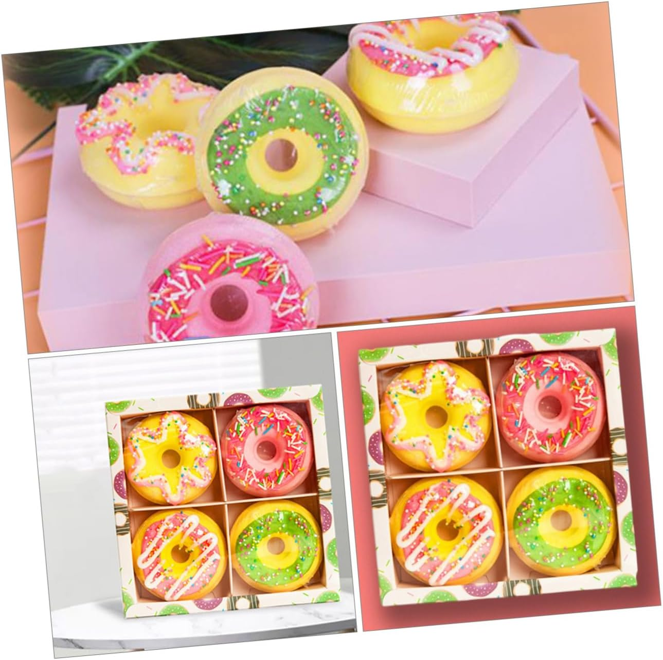 VALICLUD 4Pcs Doughnut Shape Bath Balls Assorted Color Salt Balls for Skin Care Moisturizing Exfoliating for Foot Soaking and Relaxation image number 5