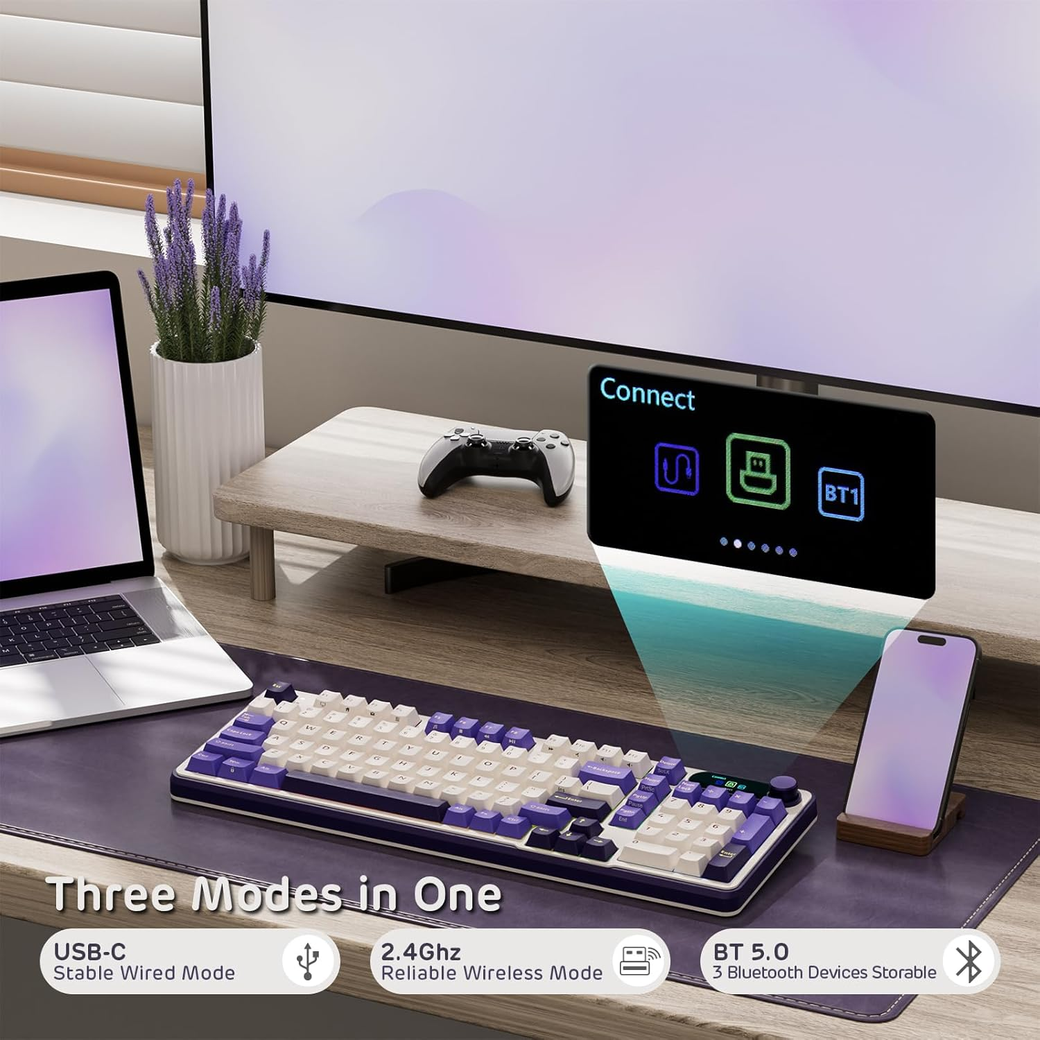 RK ROYAL KLUDGE S98 Mechanical Keyboard W/Smart Display & Knob, Top Mount 96% Wireless Mechanical Keyboard BT/2.4G/USB-C, Hot Swappable, Software Support, Massive Battery, 98 Keys image number 1