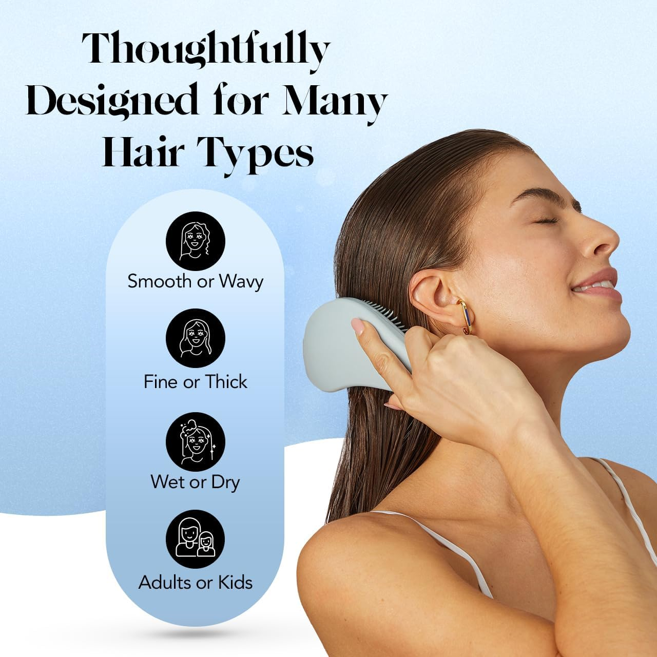 Kitsch Detangler Brush &ndash; Gentle Curly Hair Brush with Flexible Bristles for All Hair Types - Wet or Dry | Detangling Hair Brushes for Women & Men, Adults & Kids - Haze Blue image number 6