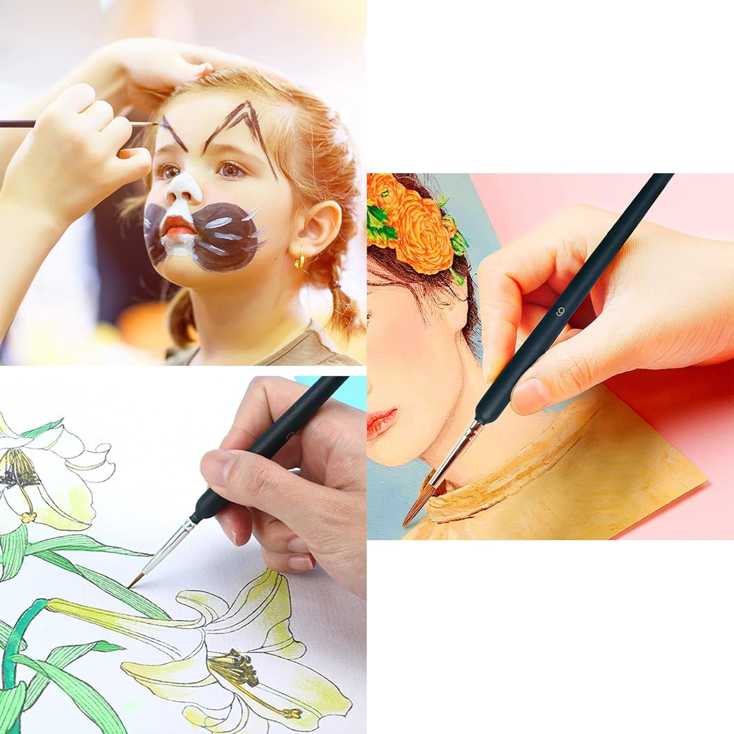 Hrenvaxil 11 Pcs Paint Brush Set with Ergonomic Handle, Miniature Paint Brushes, Suitable for Acrylic, Oil, Watercolor Painting and Paint by Numbers for Adults image number 5