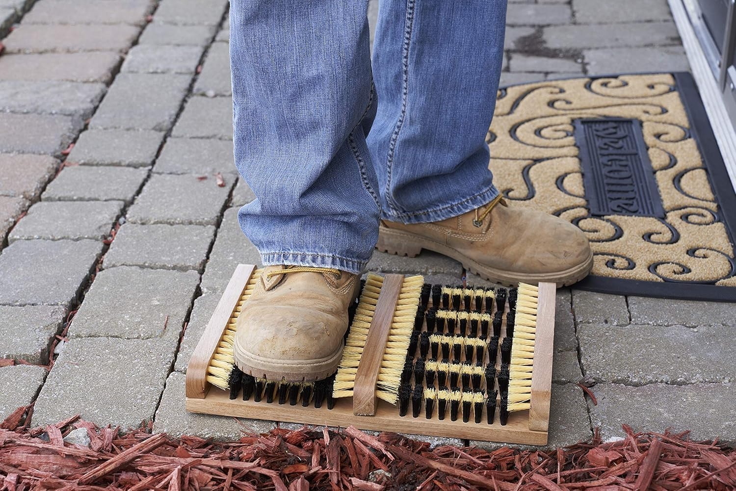 Wooden Boot Scraper Large Jack with Brush &ndash; Outdoor Shoe Cleaner &ndash; Garden Kitchen Patio Carpet Doormats &ndash; Removes All Dirt, Snow, Mud and Sand &ndash; Extra-Wide Boot Brush image number 2
