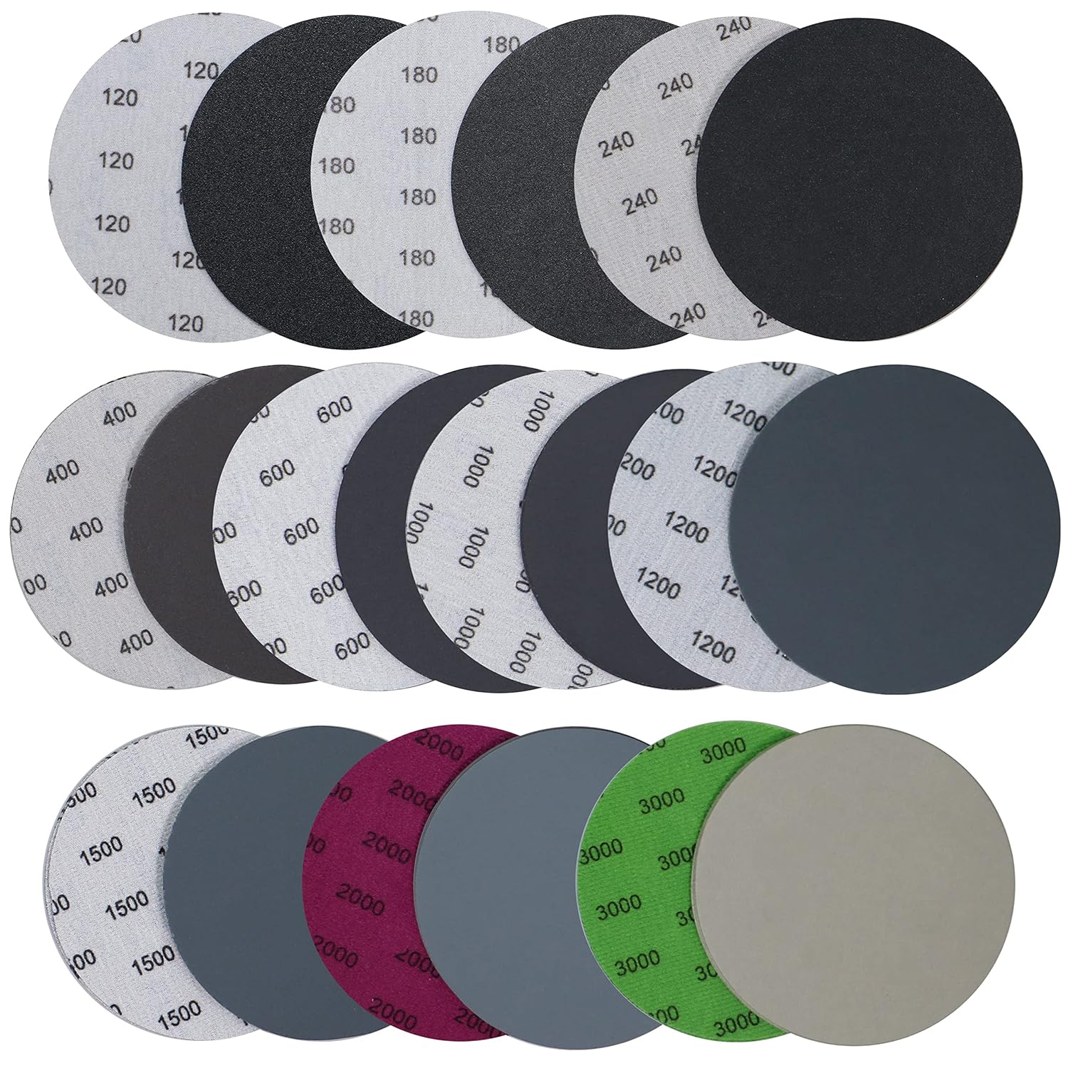 Aewio 40PCS 5 Inch No Hole #800-#5000 Wet Dry Sanding Discs 800 1000 1200 1500 2000 2500 3000 5000 Grit Sandpaper Compatible for Random Orbital Sanders (#800-#5000 8Kind Grit Each 5PCS)