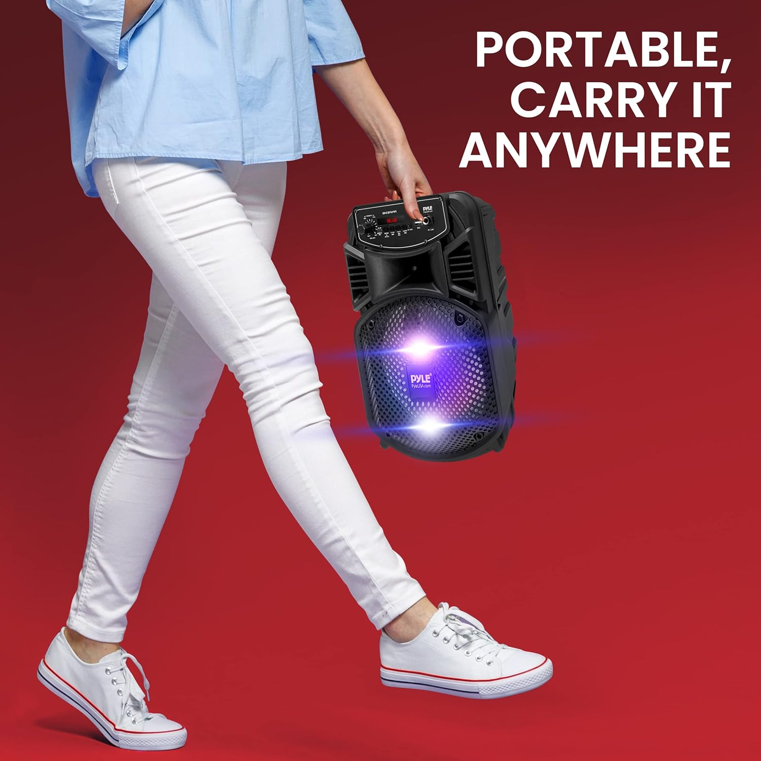 Portable Bluetooth PA Speaker System - 300W Rechargeable Outdoor Bluetooth Speaker Portable PA System W/ 8&rdquo; Subwoofer 1&rdquo; Tweeter, Microphone In, Party Lights, MP3/USB, Radio, Remote - Pyle PPHP834B image number 2