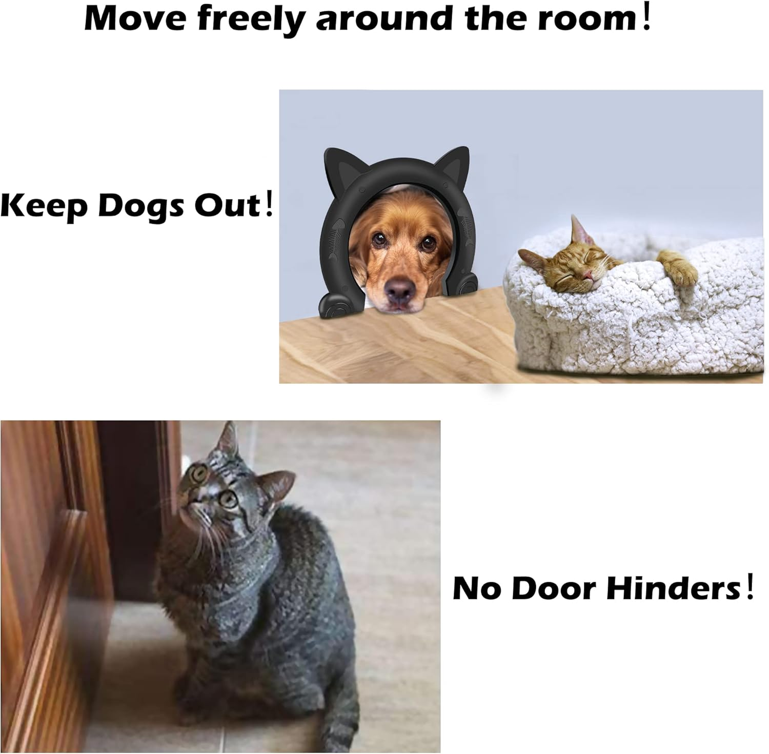 Cat Door Interior Door No-Flap Cat Door Fits Both Solid and Hollow Indoors Door Pet Doors for Cat, Easy DIY Setup (Black,L)