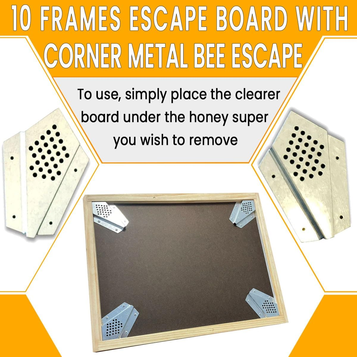 10 Frame Bee Hive Escape Board with 4 Metal Bee Escape Clearer &ndash; Plywood Construction with New Zealand Pinewood Border Beehive Tools Beekeeping Tools image number 4