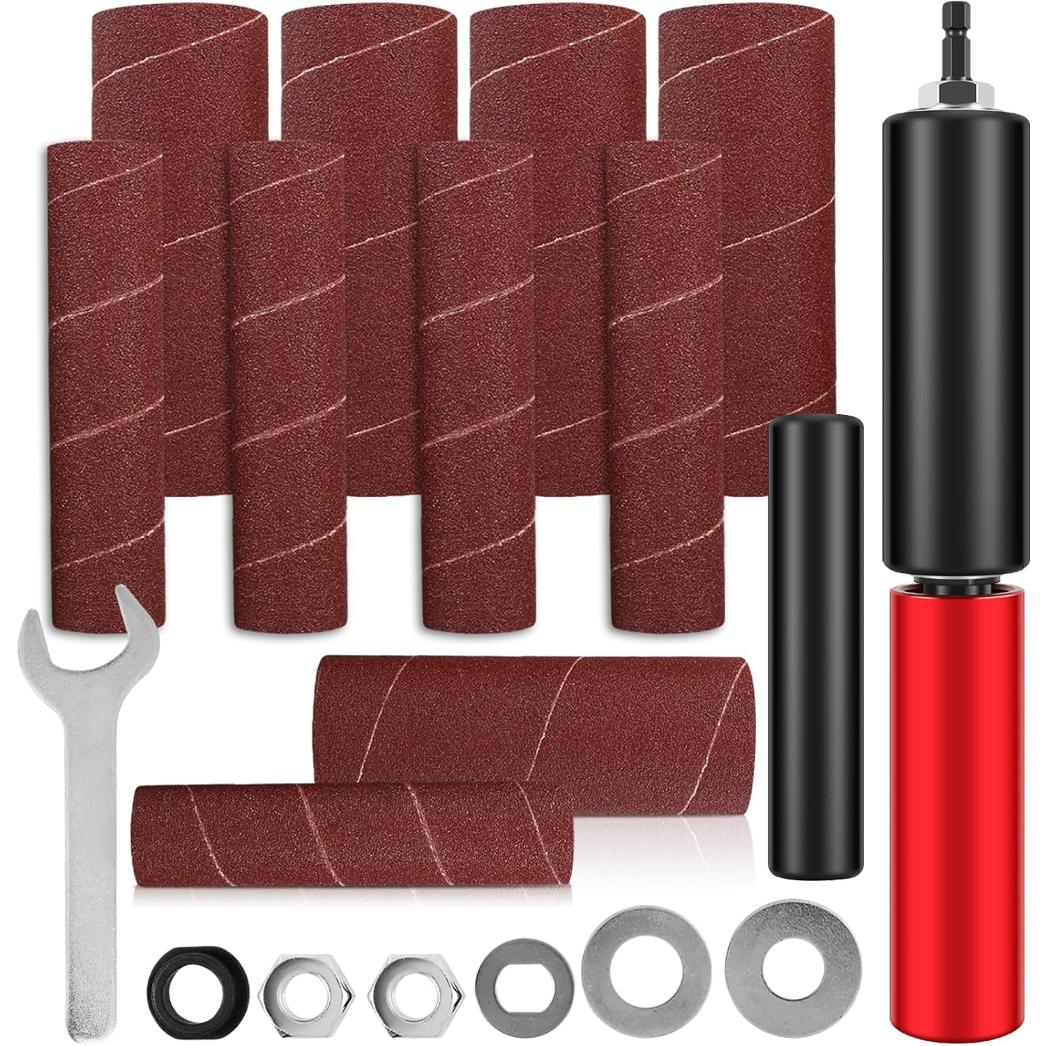 Abizarch Drum Sander Set Portable Rubber Sanding Drum Hand-Held Spindle Sanding Drum with 120 Grit Sandpaper Drum Sanding Sleeves Power Drill Driven Drum Sander for Wood Metal Plastic(Gules) image number 1