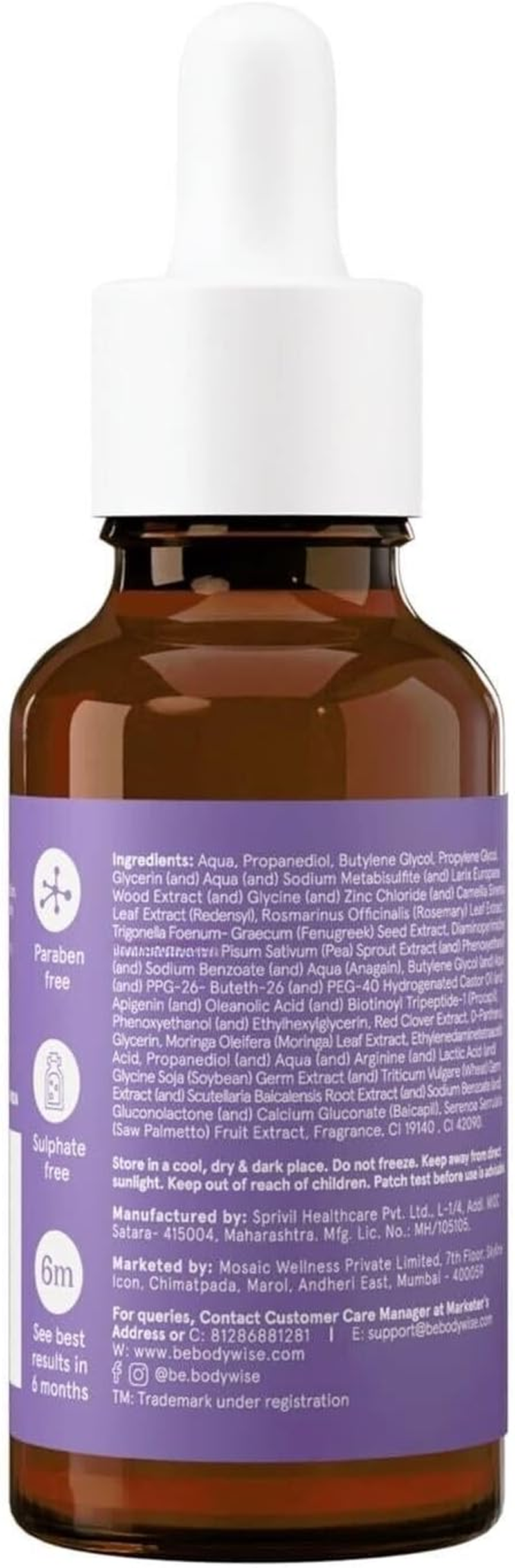 Be Bodywise 3% Rosemary Hair Serum | with 3% Redensyl, 2% Aminexil, & 2% Anagain | for Thicker & Stronger Hair | Prevents Hair Fall & Stimulates Hair Follicles | 30Ml image number 6
