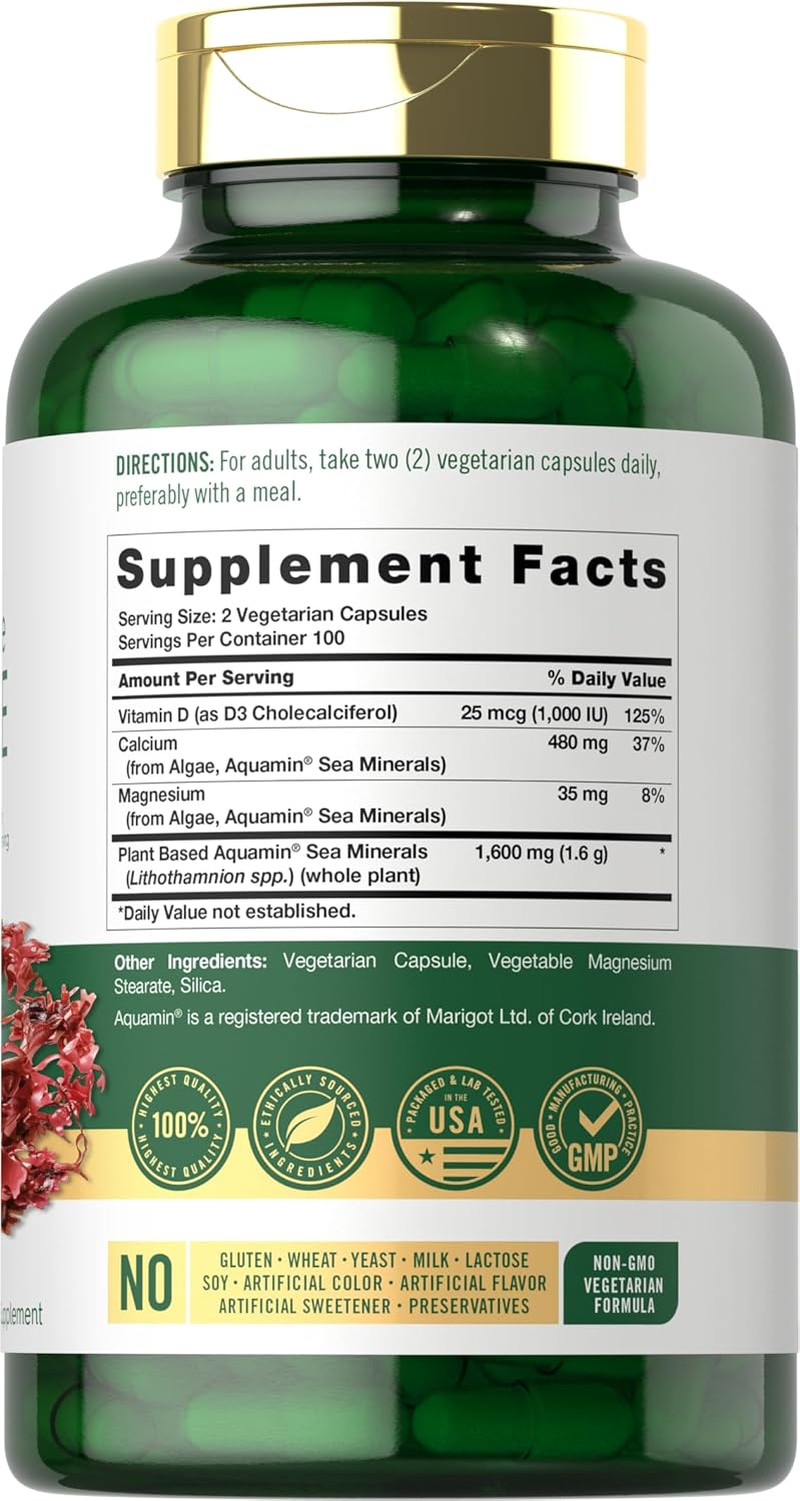 Red Marine Algae 1600Mg | 200 Capsules | Vegetarian Supplement | Non-Gmo, Gluten Free | by Carlyle image number 6