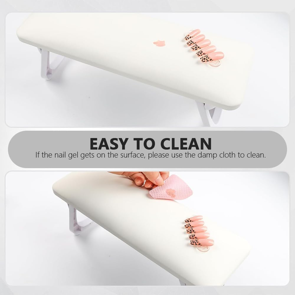 Foldable Nail Arm Rest for Nail Techs &ndash;Soft Microfiber PU Leather Hand Pillow Stand with PVC Table Mat for Acrylic Nails, Salon & Home Use-White image number 2