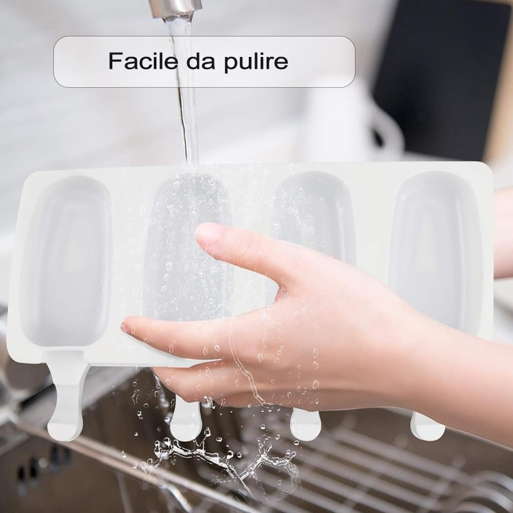 2 Pieces Ice Cream Moulds, 4 Compartments White Ice Cream with 50 Wooden Sticks, Silicone Ice Cake Mould, Cheese Sticks for DIY Ice Lolly (21.5 X 12.5 X 2 Cm)