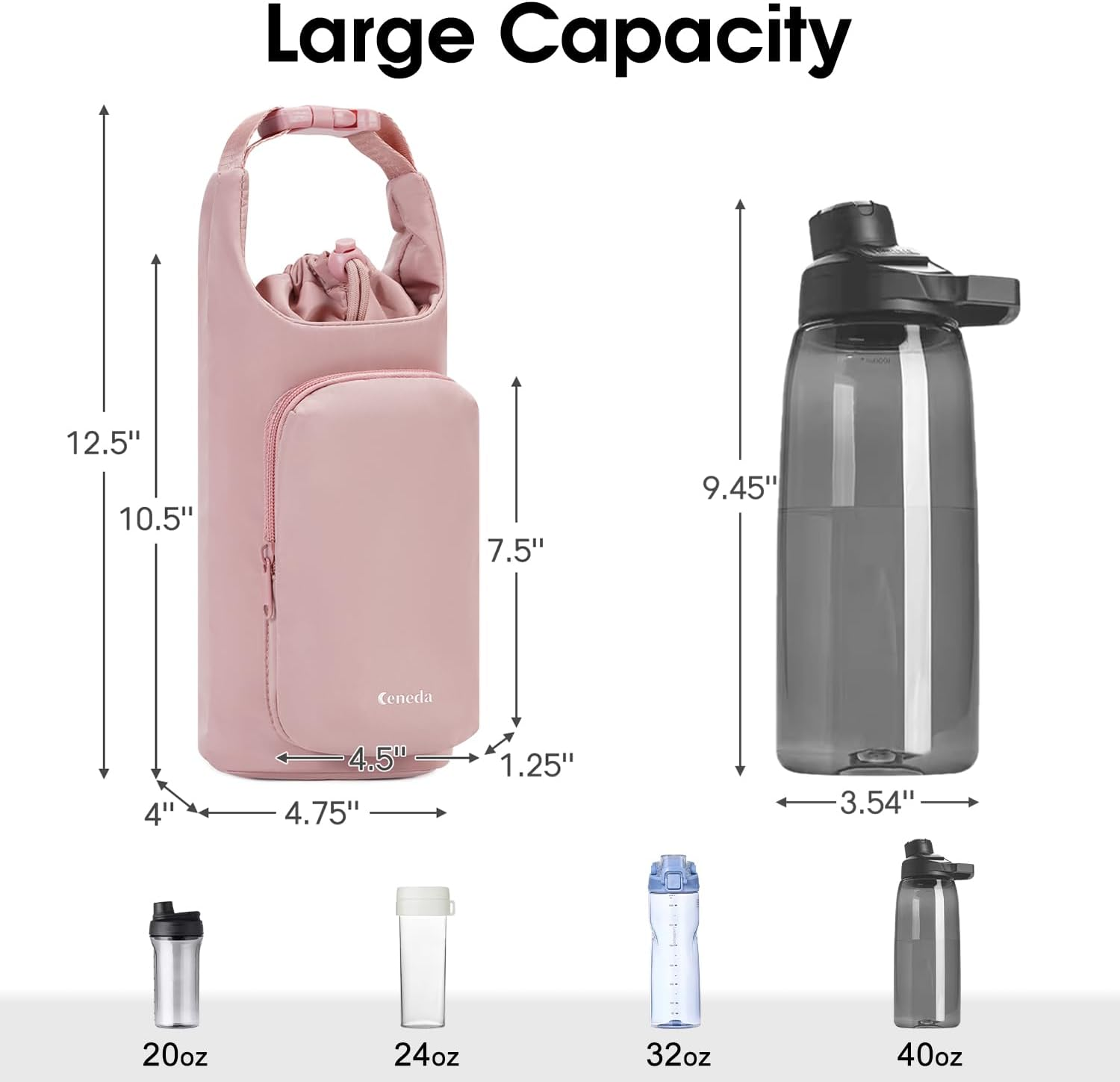 Ceneda Water Bottle Carrier Bag with Phone Pocket 32Oz 40Oz Tumbler Insulated Water Bottle Holder with Adjustable Shoulder Strap Carrier Sling Bag (Pink) - Beige image number 4